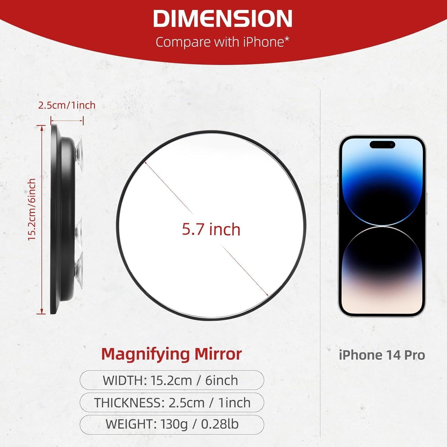 Espejo de Aumento 30X Jadazror 15.24 cm con Ventosas y Pinzas