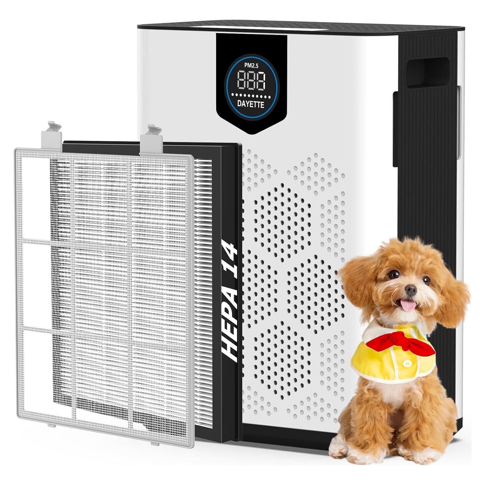 Air Purifiers for Home Large Room, H14 True HEPA Filter up to 3000 Sq Ft, Double-sided Air Inlet with PM 2.5 Display Air Quality Sensor, Remove 99.997% of Pet Hair Odor, 22dB Sleep Mode