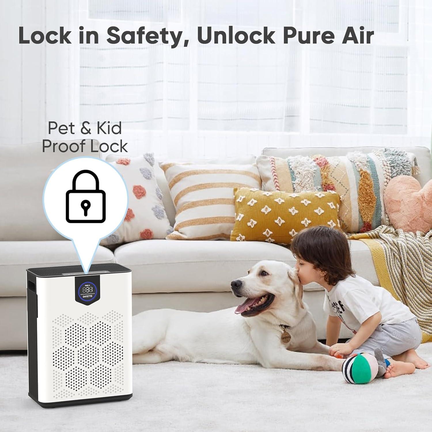 Air Purifiers for Home Large Room, H14 True HEPA Filter up to 3000 Sq Ft, Double-sided Air Inlet with PM 2.5 Display Air Quality Sensor, Remove 99.997% of Pet Hair Odor, 22dB Sleep Mode