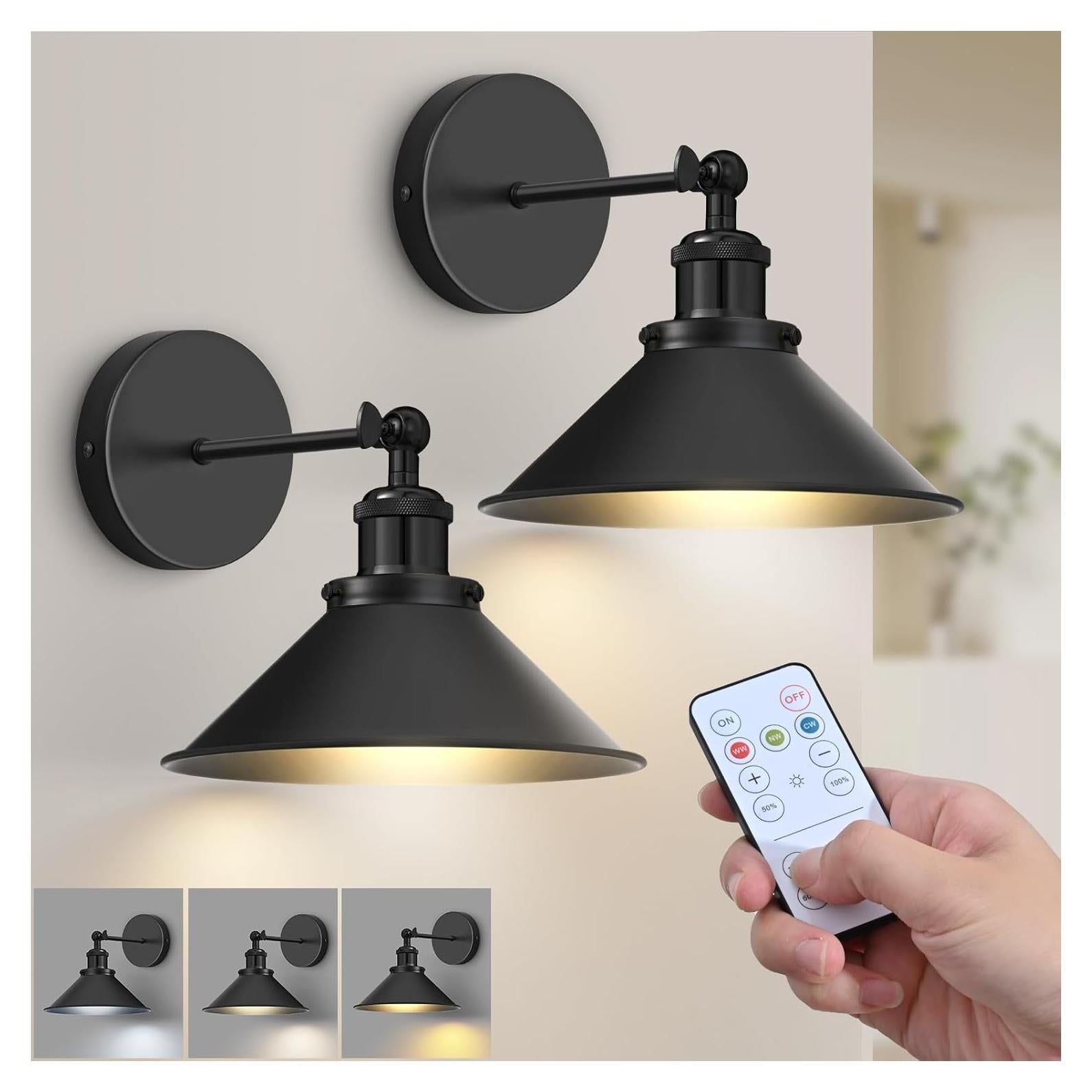 Juego de 2 Apliques de Pared Inalámbricos LED ZornLots Negro