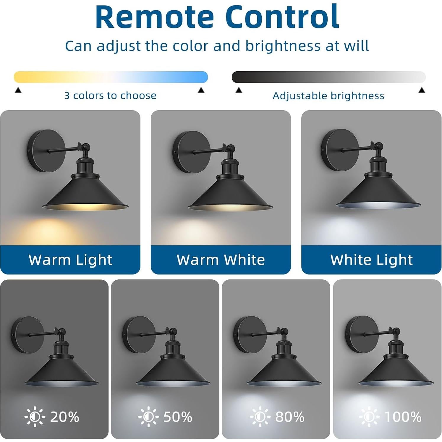 Juego de 2 Apliques de Pared Inalámbricos LED ZornLots Negro