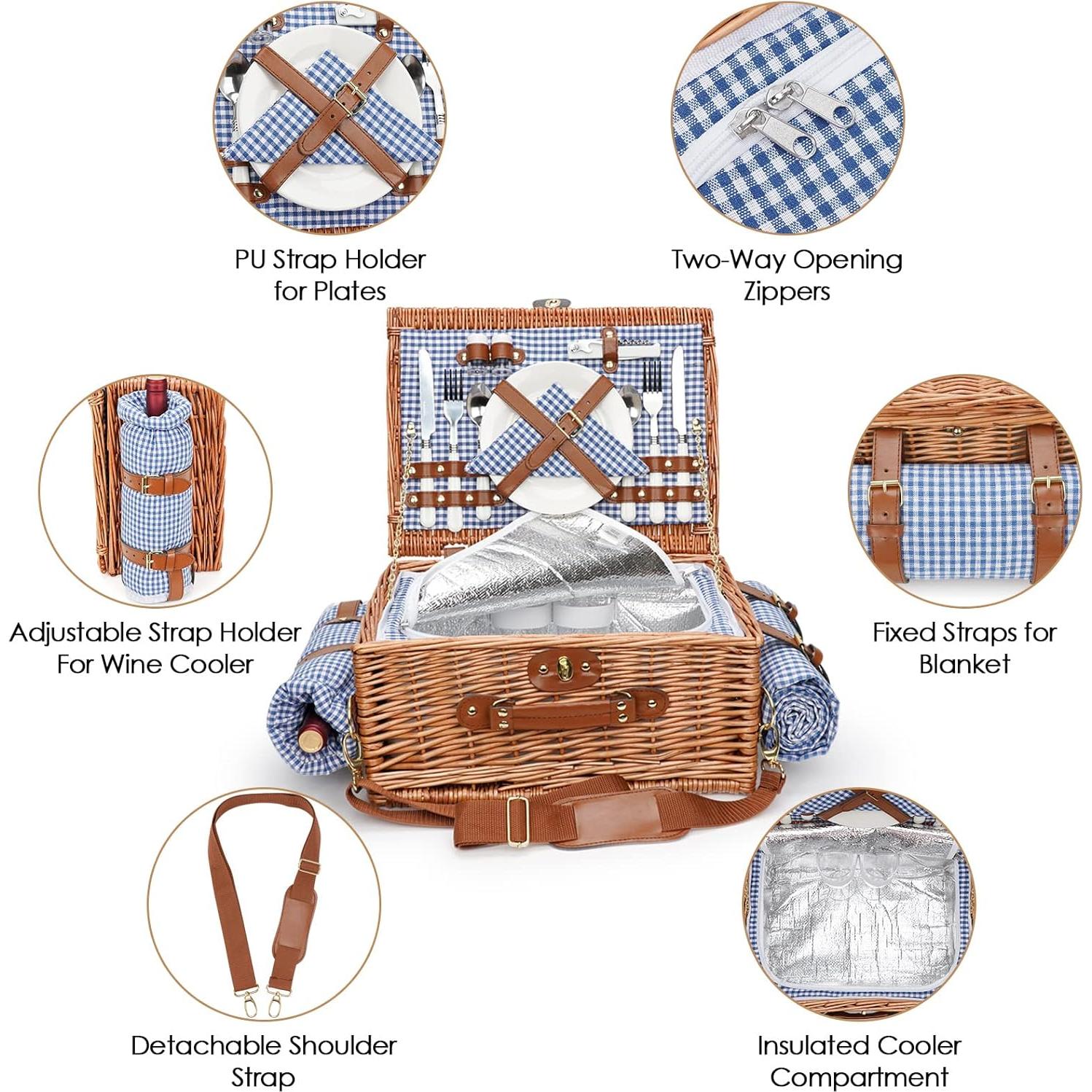 Cesta de Picnic WILLOW WEAVE con Manta Impermeable para 2