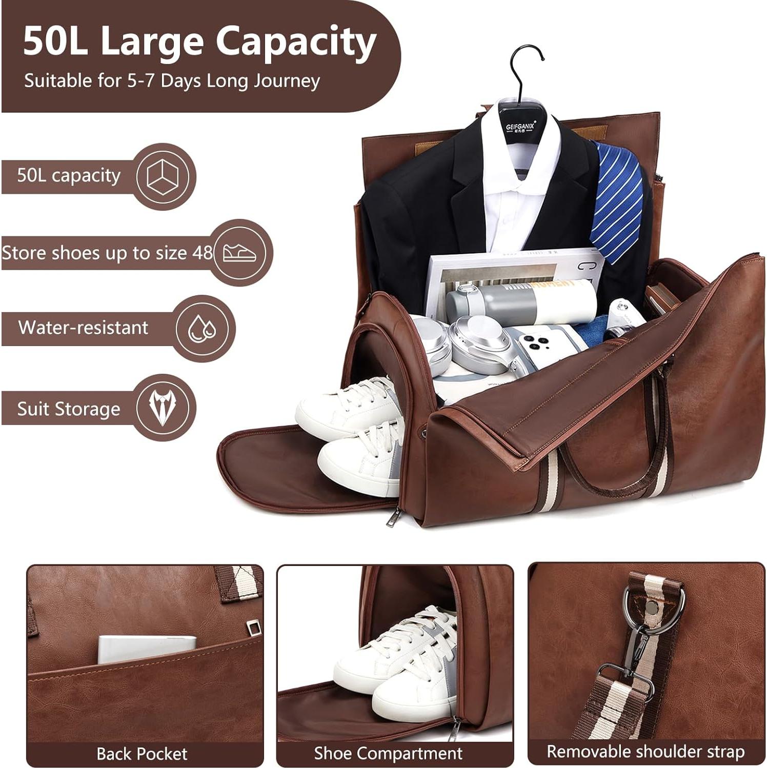 Bolsa de Ropa de Cuero SSWEISIKER 50L Impermeable 2 en 1