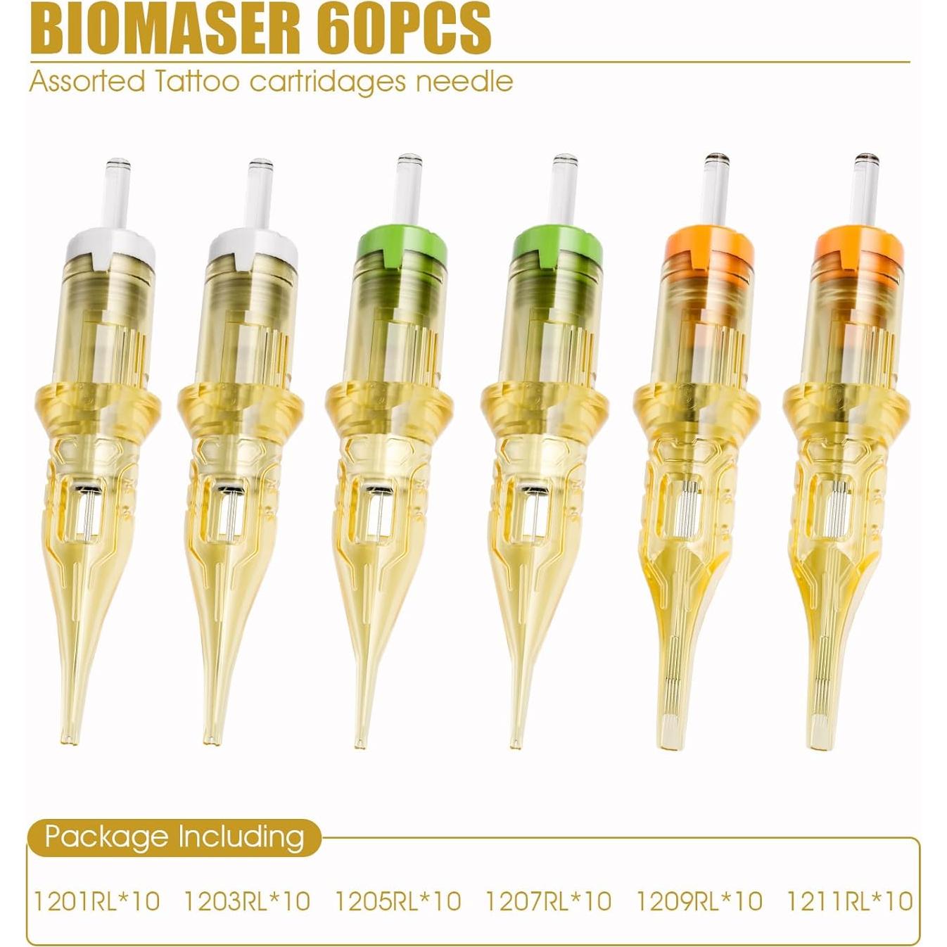Agujas de Tatuaje Cartucho Biomaser 60pcs #12 Liner Variadas