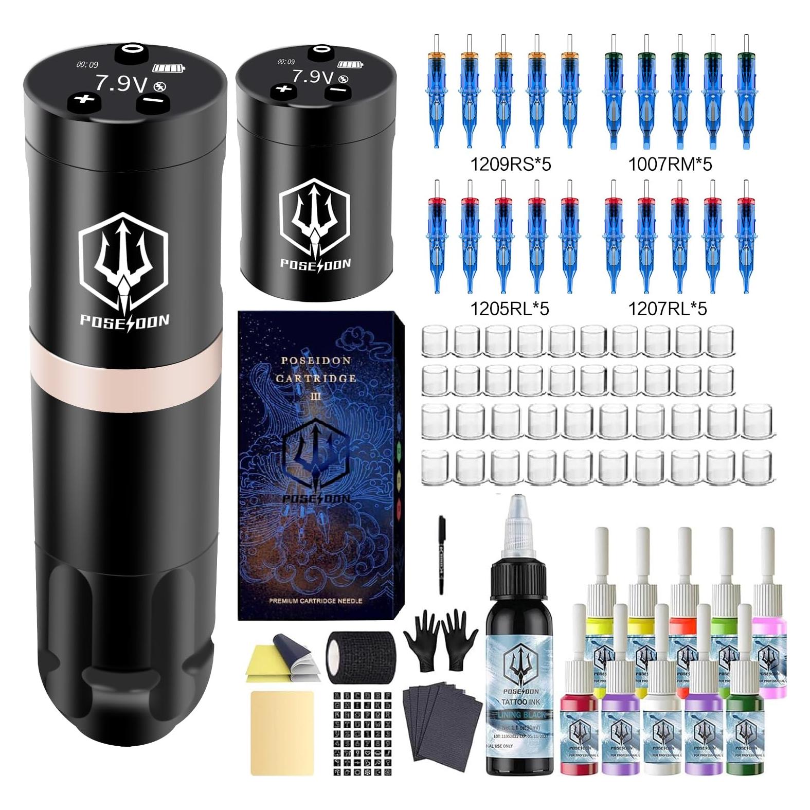 Kit de Tatuaje Inalámbrico POSEIDON HM124 con 20 Agujas
