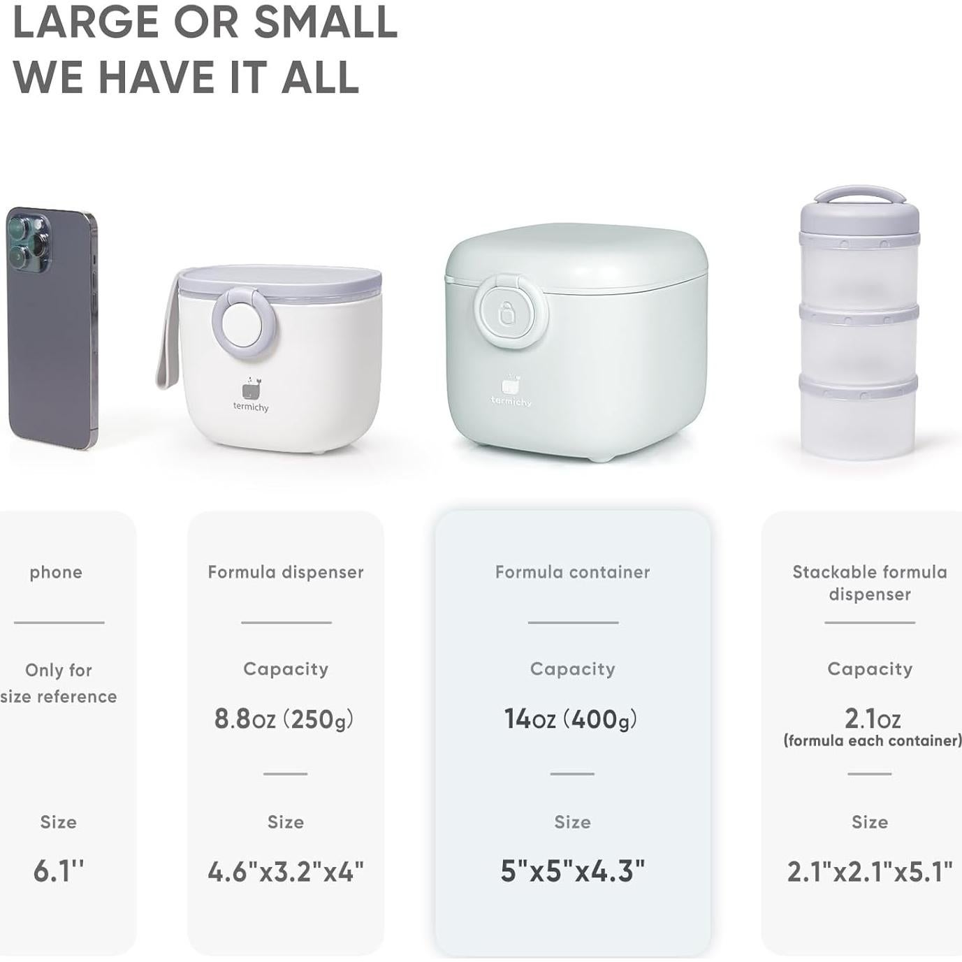 Termichy Milk-Powder Formula Dispenser Container: 14OZ Baby Formula Storage Container for Travel - Portable Formula Holder 400g