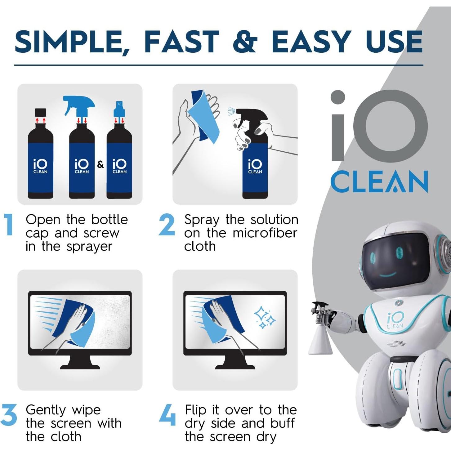 Kit Limpiador de Pantallas iO CLEAN 16oz + 0.3oz - Biodegradable