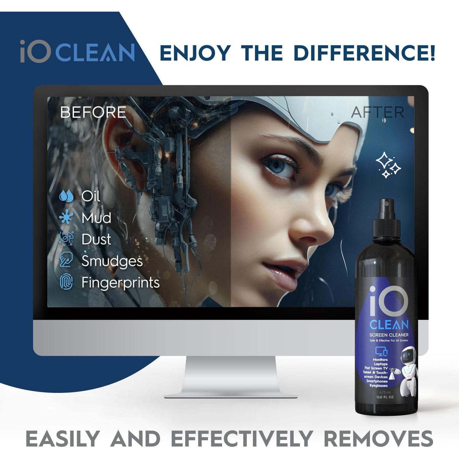 Kit Limpiador de Pantallas iO CLEAN 16oz + 0.3oz - Biodegradable