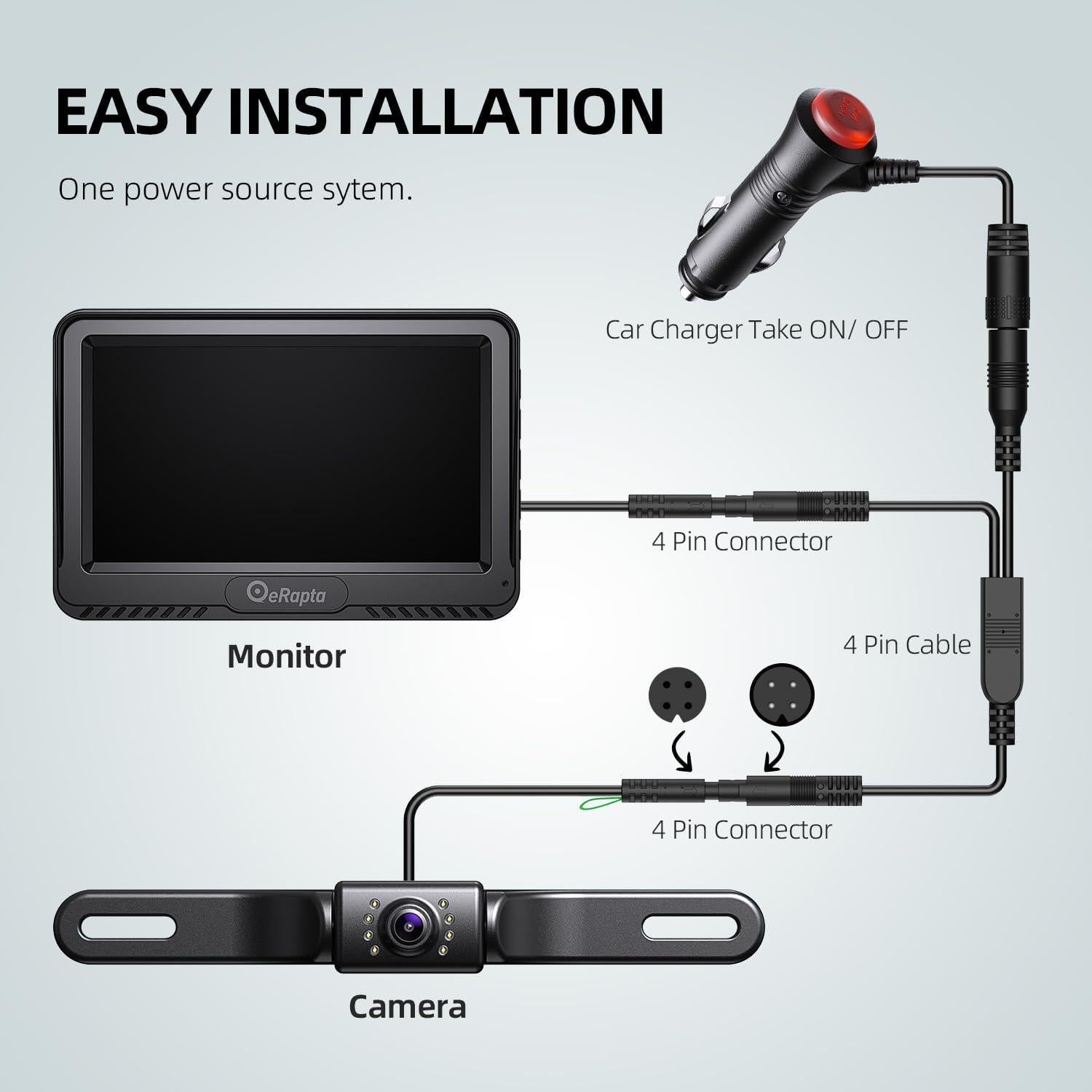 Cámara de Respaldo eRapta A43 4.3" LCD 1080P Impermeable