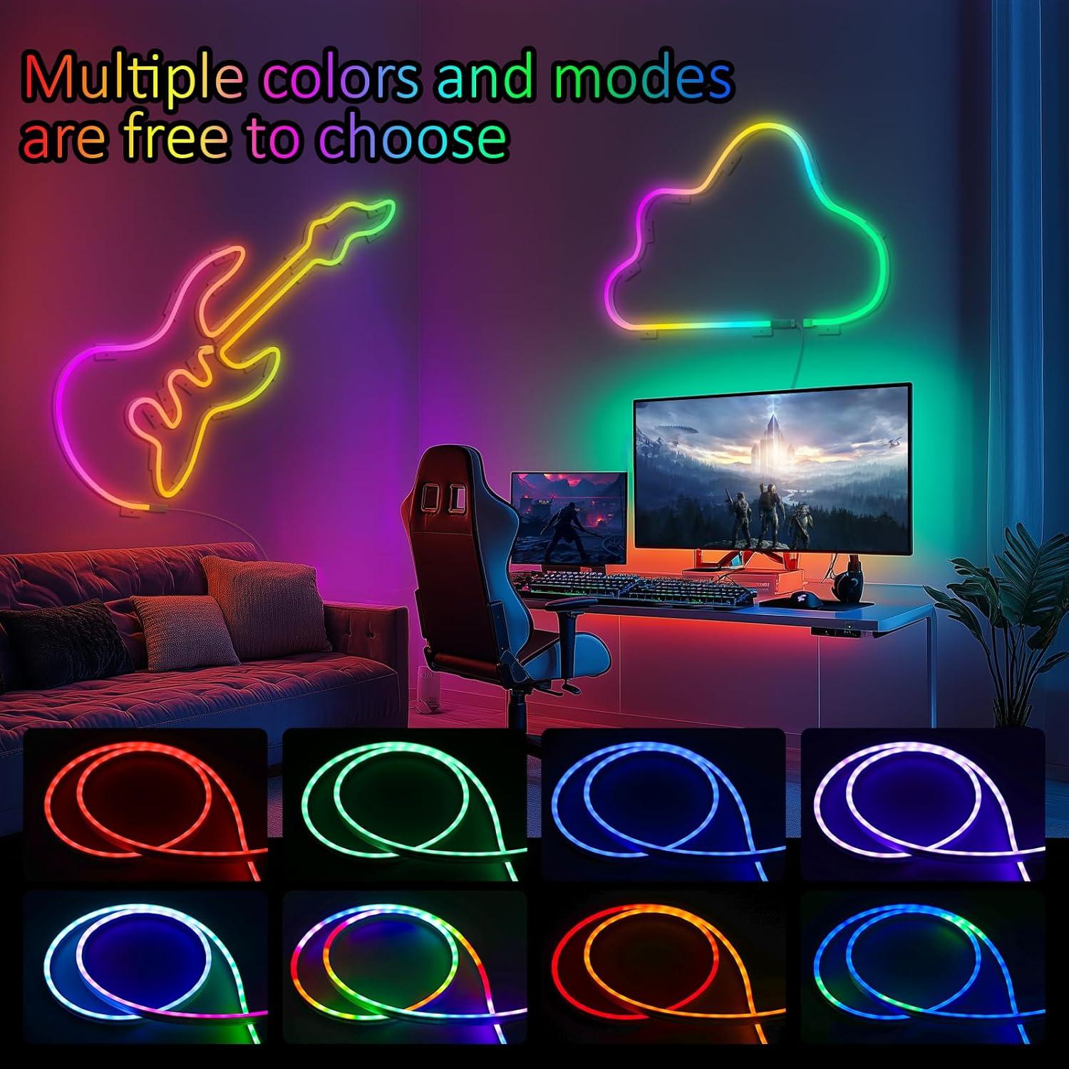 Neon Rope Lights - 6.4ft RGB LED Strip with App Control, Music Sync, Flexible DIY Design, 5V Neon Lights for Bedroom, Living Room, Gaming, and Party Decoration (6.4FT)