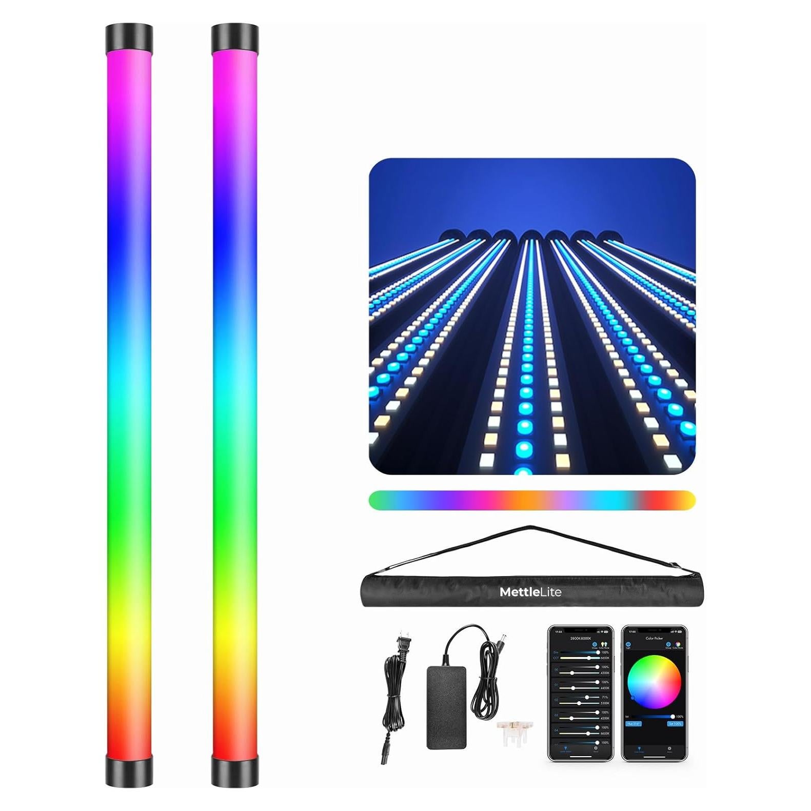 Kit de Luz LED RGB Mettlelite TLX2 2 Tubos 2800K-8000K