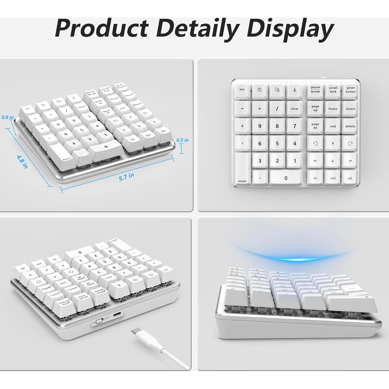 Teclado Numérico Mecánico para Zurdos SurnQiee Blanco USB-C