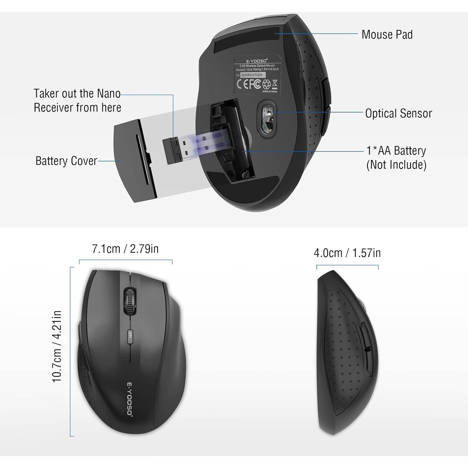 Ratón Inalámbrico E-YOOSO E-1010 Óptico 4800 DPI Negro