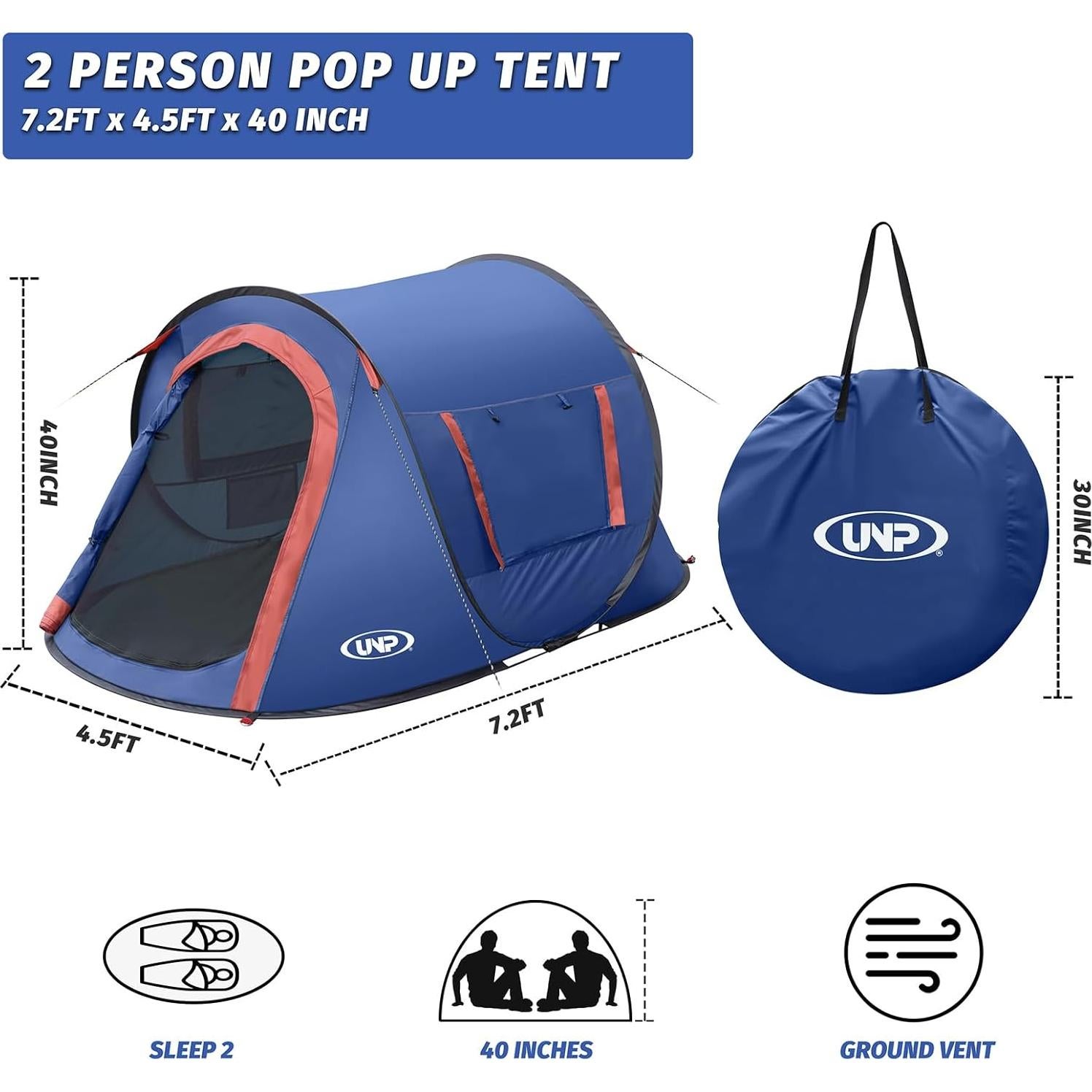 Tienda Pop-Up Unp para 2 Personas, Camping y Playa, 2.18m x 1.37m