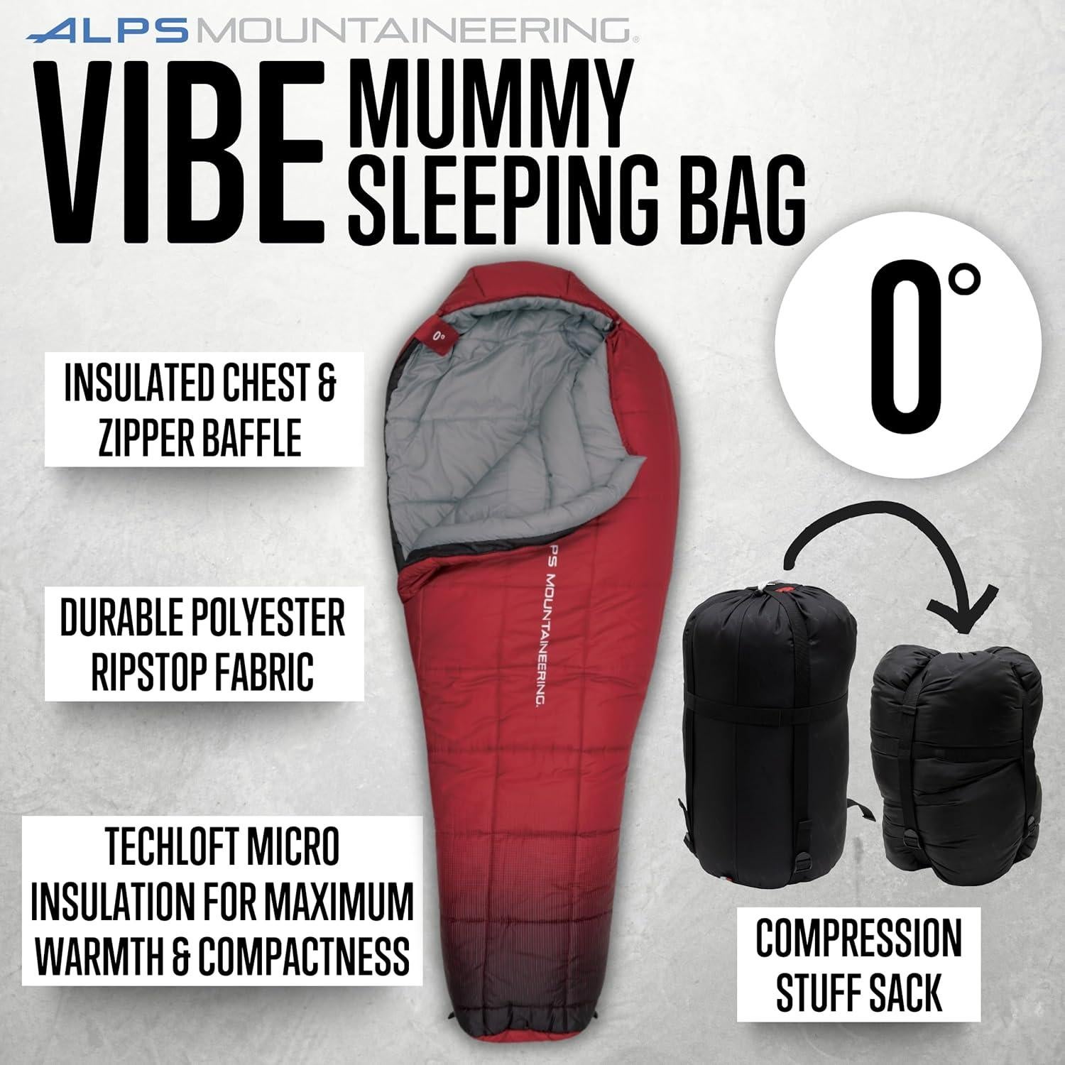 Saco de Dormir Tipo Momia ALPS Mountaineering Vibe 0° - Rubí