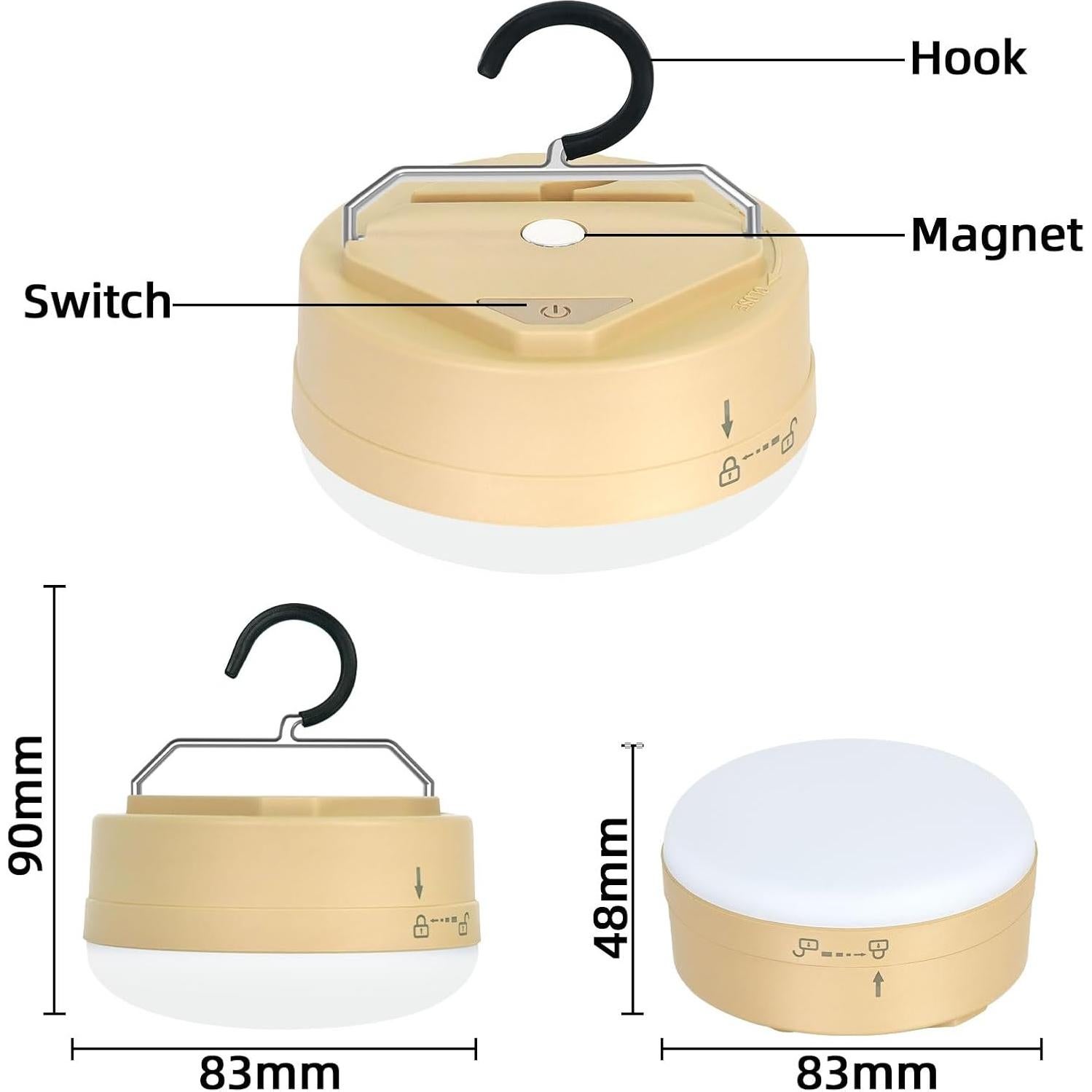 Luz LED de Camping MOSLIGHTING, 4 Modos, 300lm, 8.6cm