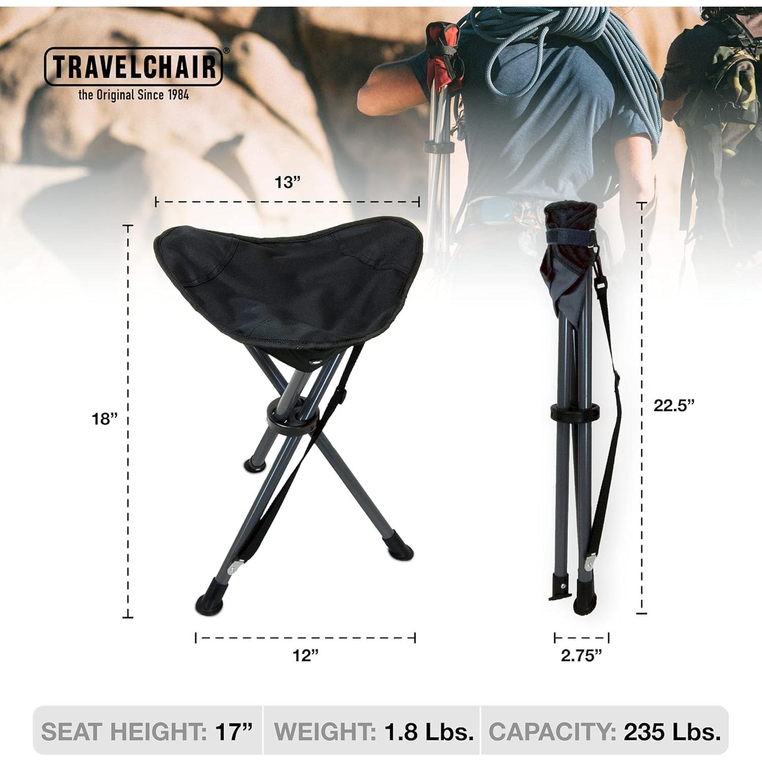 Silla de trípode TravelChair Slacker Negra, ligera y plegable