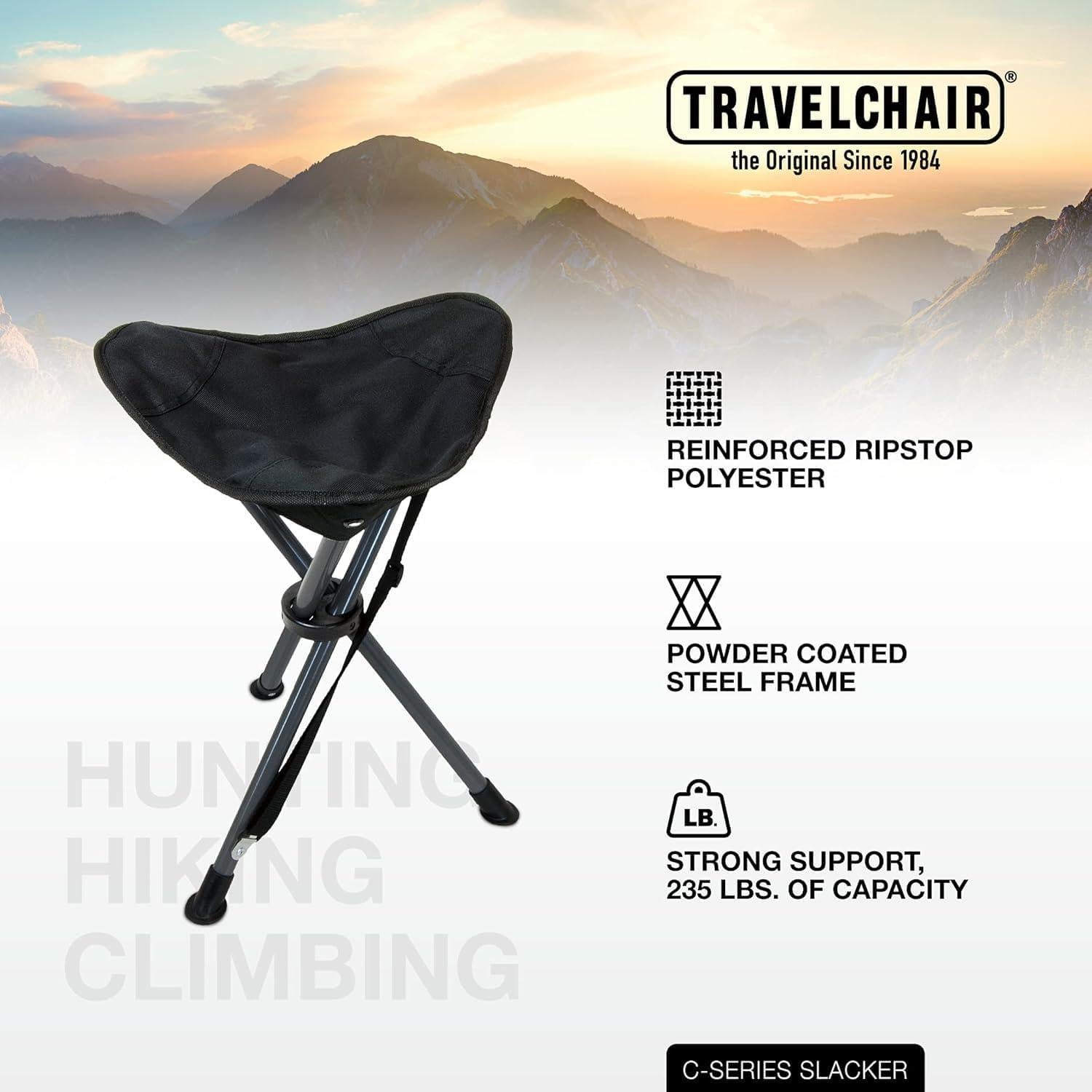 Silla de trípode TravelChair Slacker Negra, ligera y plegable