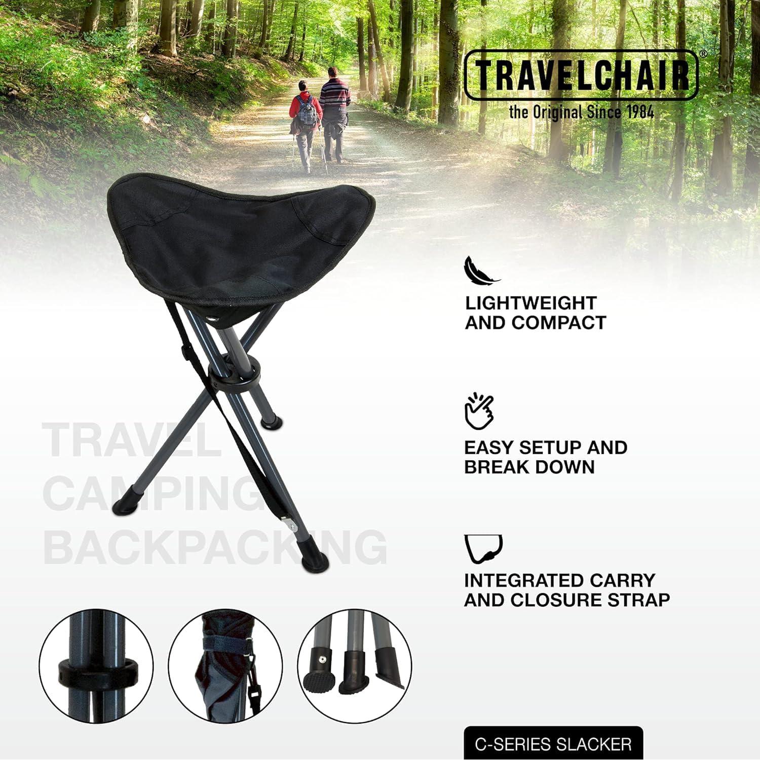 Silla de trípode TravelChair Slacker Negra, ligera y plegable