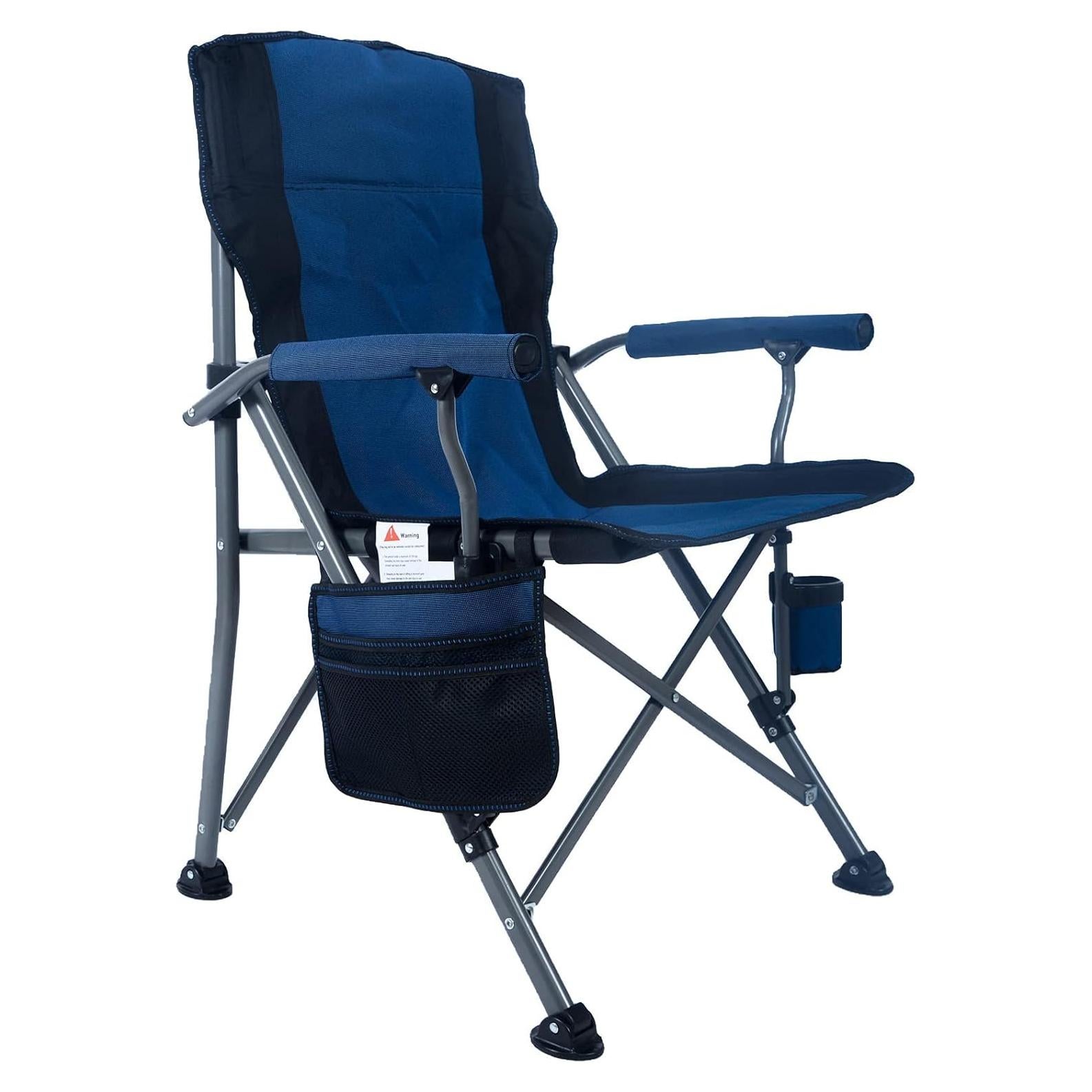 Lamberia Camping Chair for Adults, Heavy Duty 330lbs Capacity Folding Chairs for Outdoor, 600D Oxford Mesh High Back Camping Chairs with Arm Rest Cup Holder and Portable Carrying Bag(Blue)