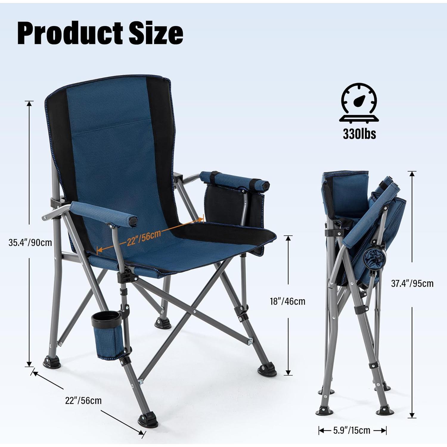 Lamberia Camping Chair for Adults, Heavy Duty 330lbs Capacity Folding Chairs for Outdoor, 600D Oxford Mesh High Back Camping Chairs with Arm Rest Cup Holder and Portable Carrying Bag(Blue)