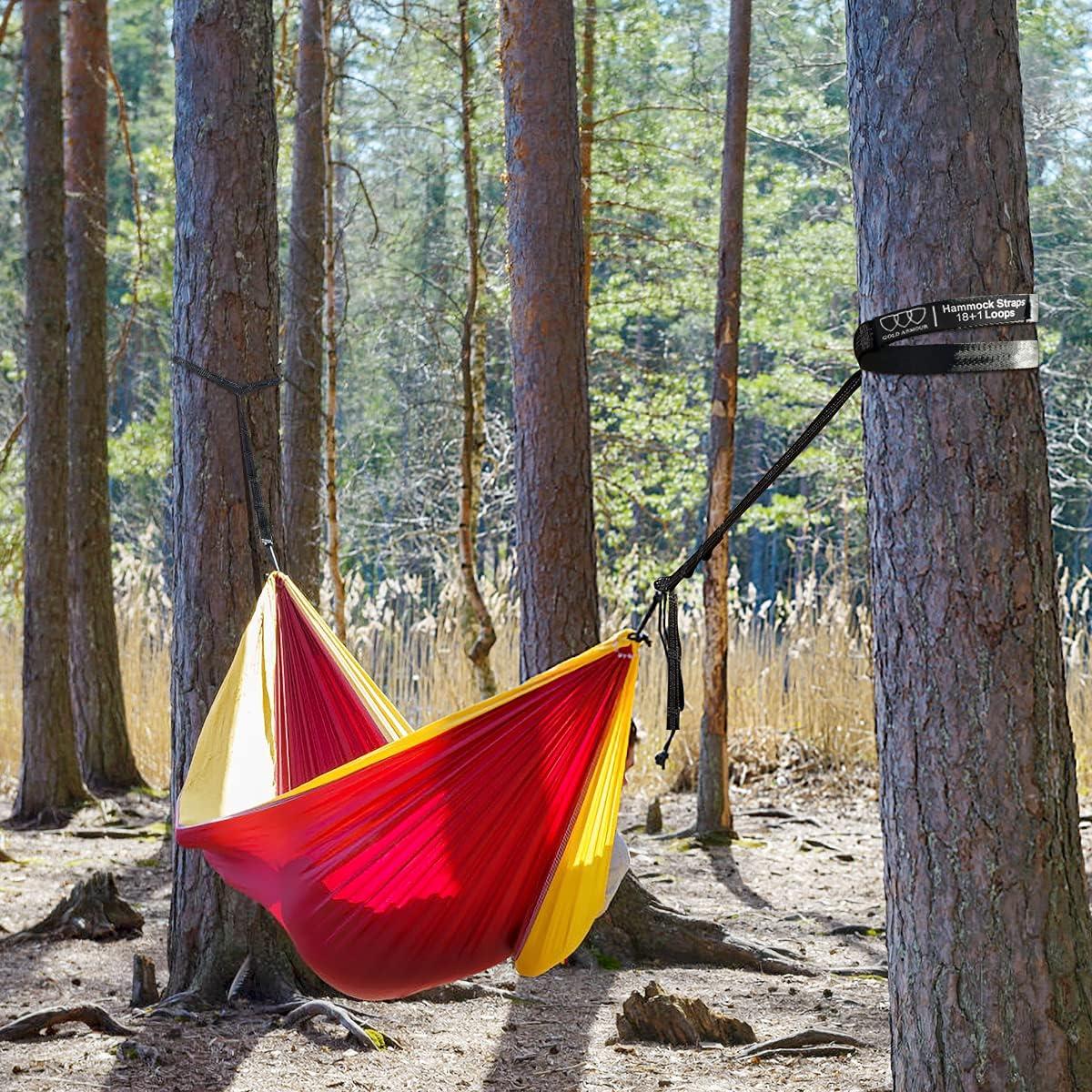 Gold Armour Hammock Straps XL Combined 20 Ft Long, 36 Loops with 2 Carabiners - Must Have Camping Hammock Accessories & Gear to Hang Camping Hammocks (Black with Black Stitching)