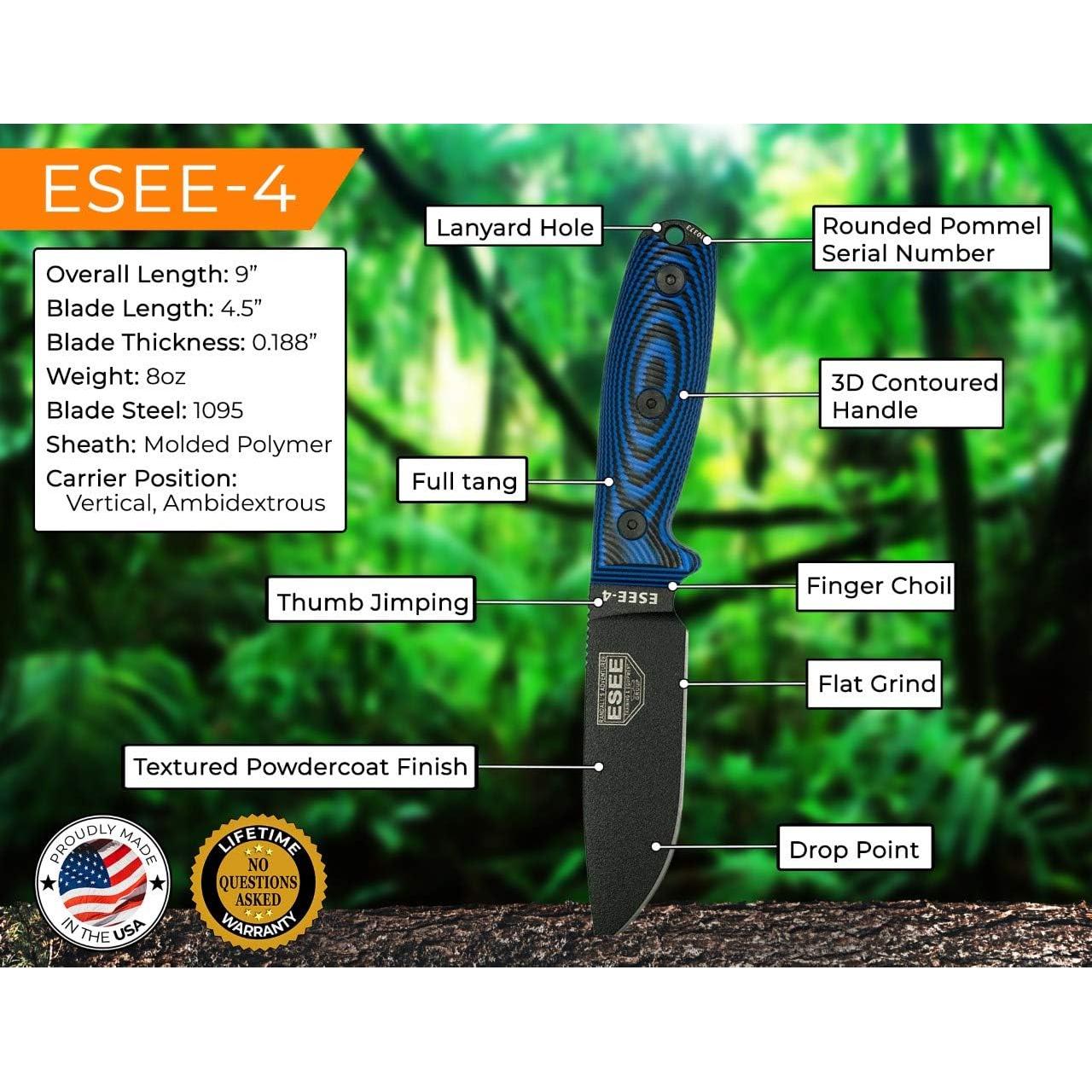 Cuchillo ESEE-4 Fijo Acero Carbono 1095 Mango G10 3D