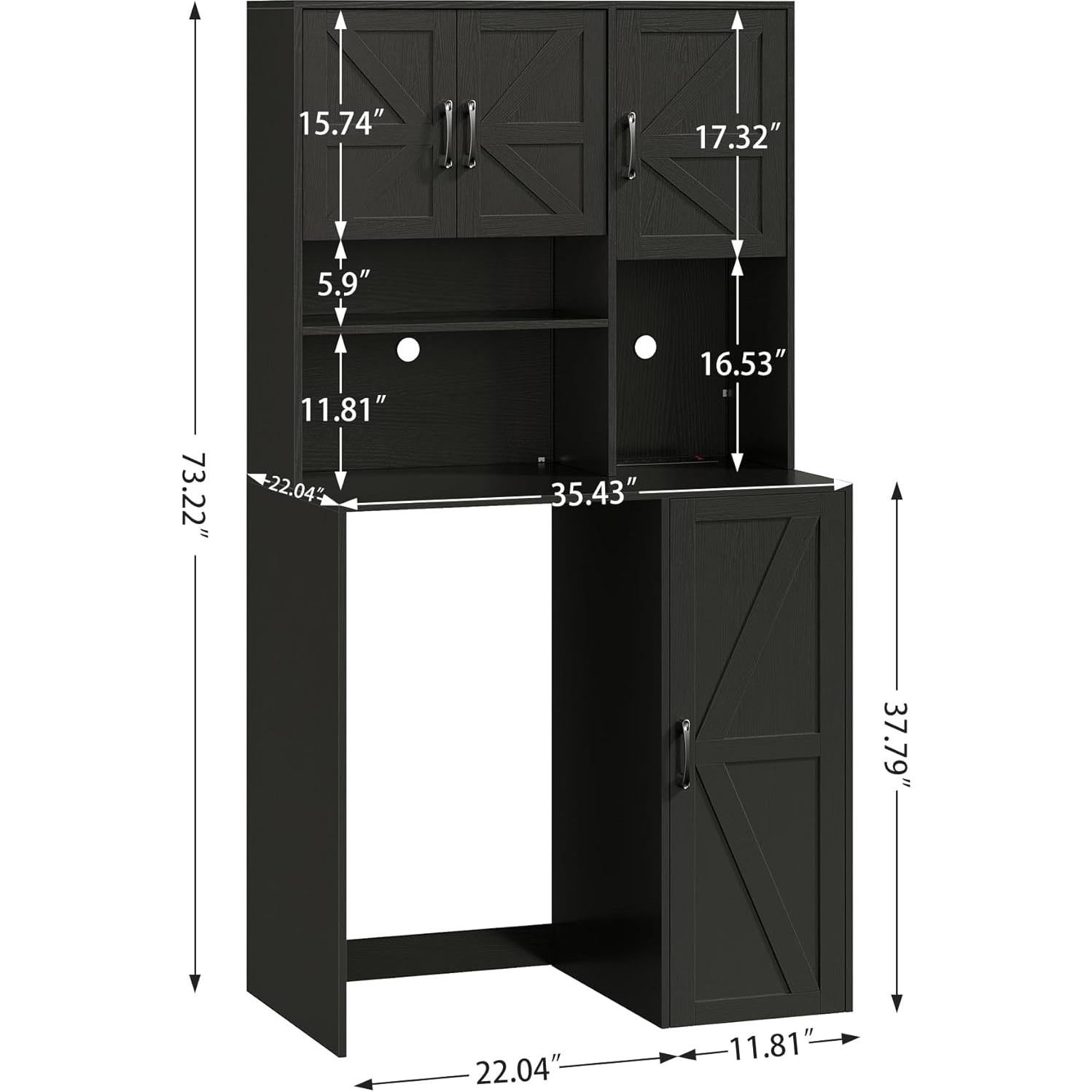 Mini Fridge Cabinet with Storage, Coffee Bar Cabinet with Mini Fridge Space and Outlet, Wine Bar Stand with Microwave Shelf, Beverage Station for Kitchen, Dorm, Office Black KH02MRB