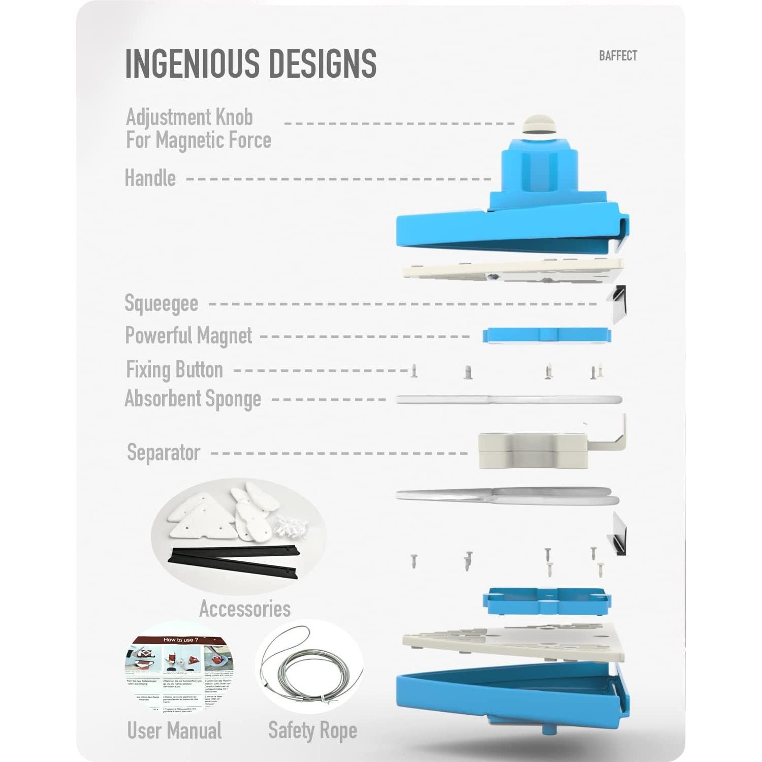 Limpiador de Ventanas Magnético Doble Cara Baffect 4-30mm