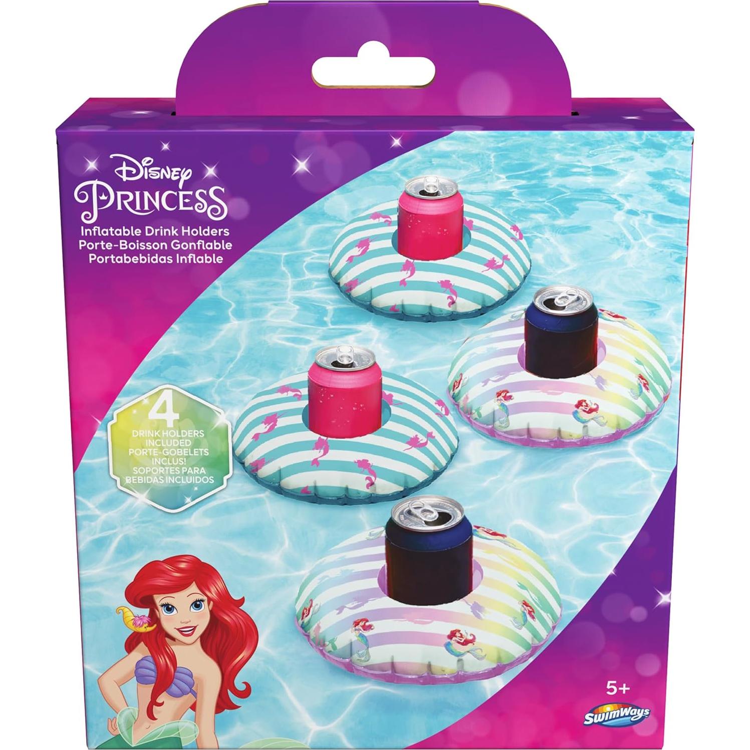 Soportes de Bebidas Inflables Disney Swimways - La Sirenita, Paquete de 4