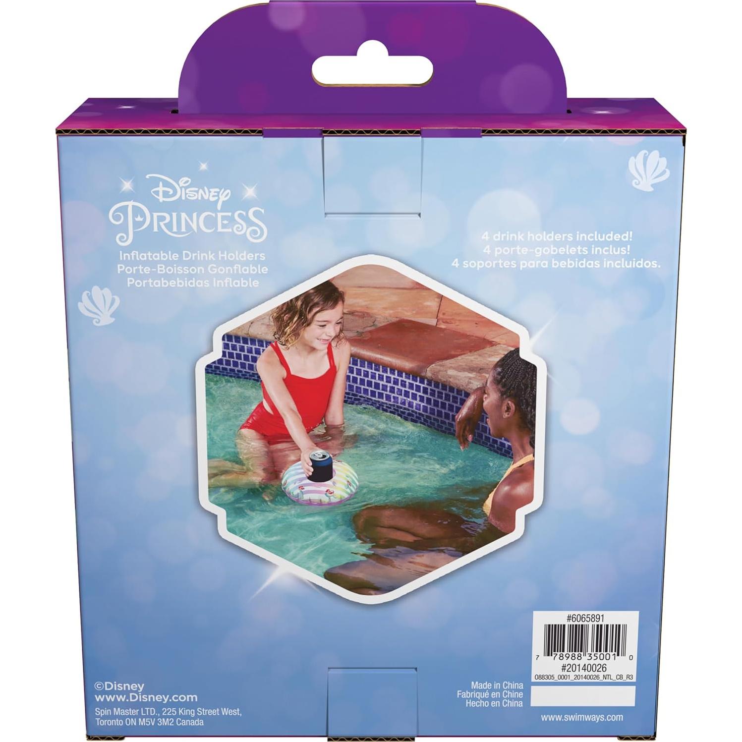 Soportes de Bebidas Inflables Disney Swimways - La Sirenita, Paquete de 4