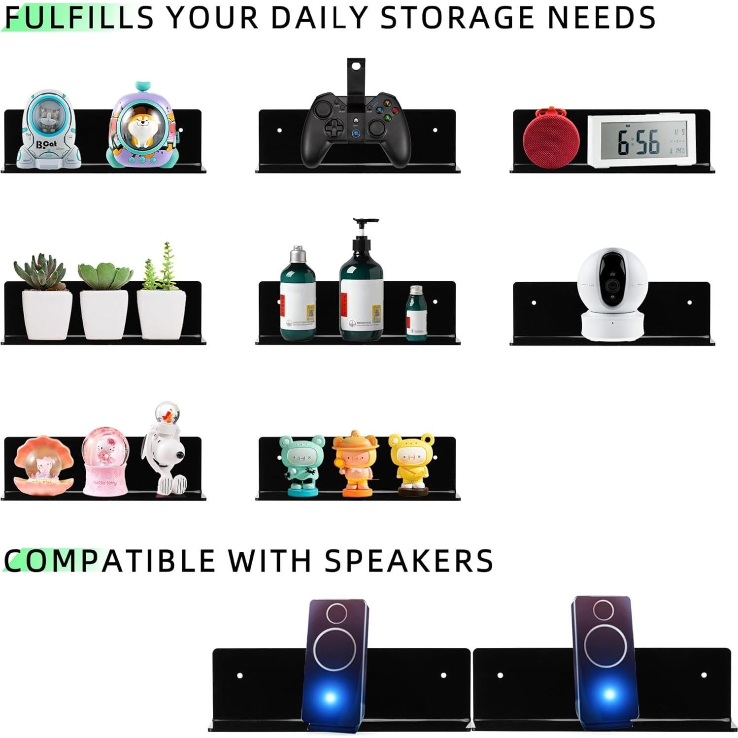 Estantes Flotantes de Acrílico LUOBAO 2 Pack 22.86 cm Negro