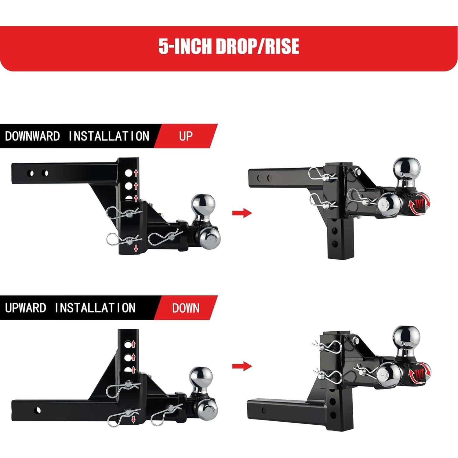 Soporte de bola de remolque ajustable TYT Tri-Bola 6000 lbs
