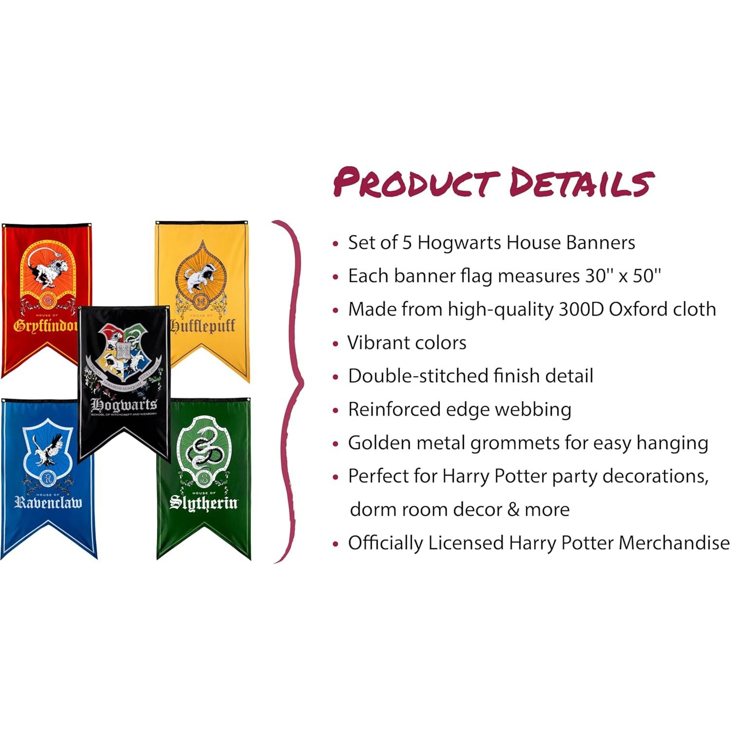 Set de 5 Banderas Harry Potter 76x127 cm Tela Oxford