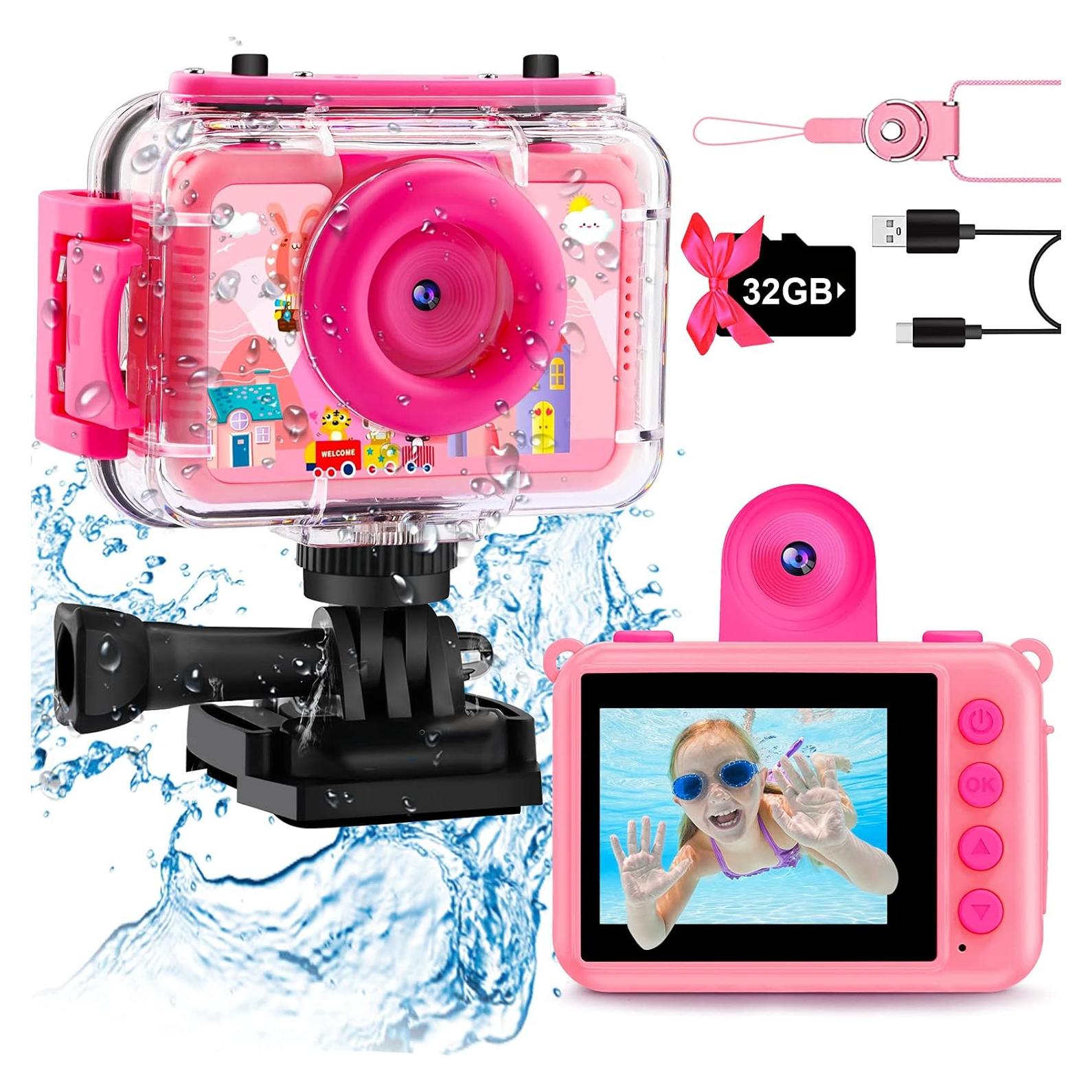 Cámara Submarina Impermeable GKTZ para Niños 20MP 1080P Rosa