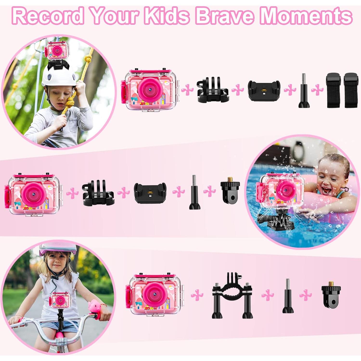 Cámara Submarina Impermeable GKTZ para Niños 20MP 1080P Rosa