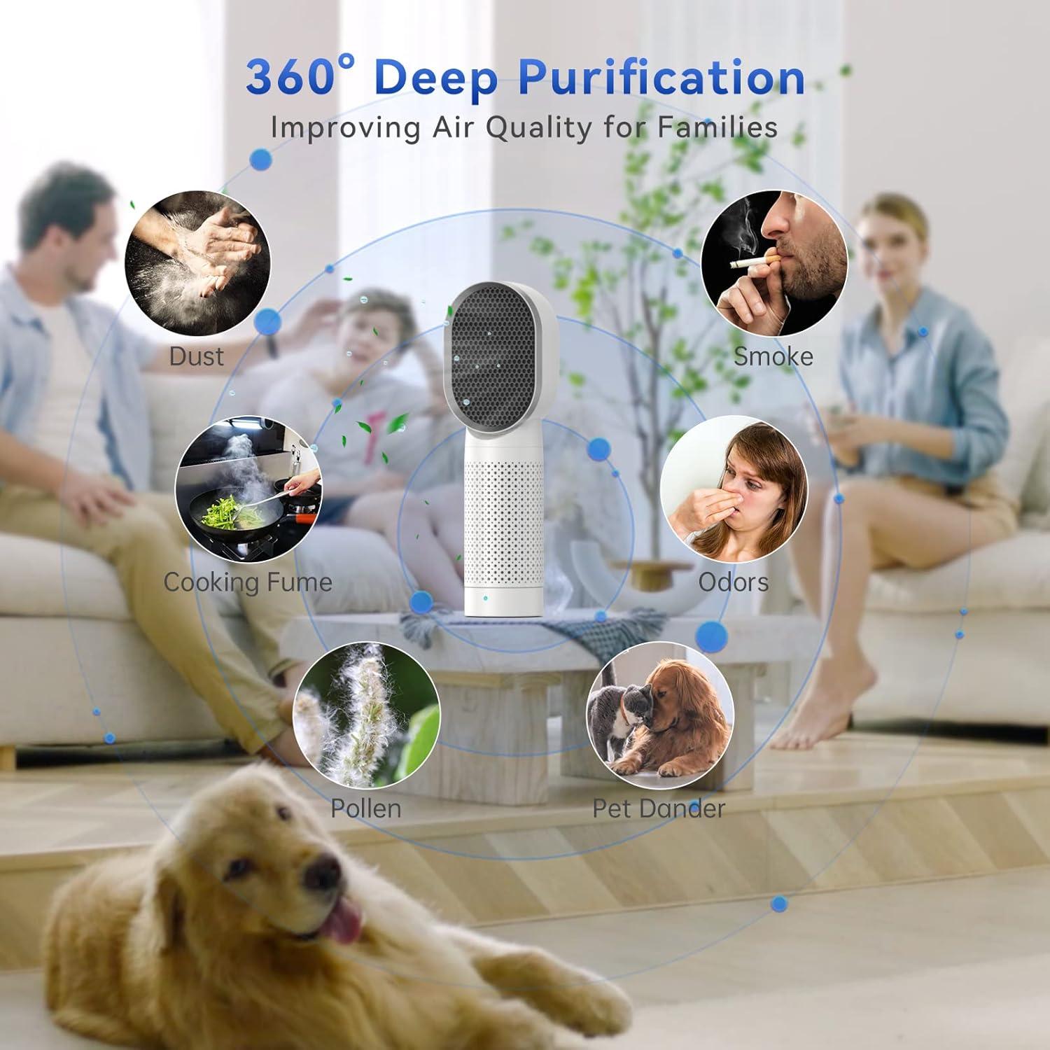 QUEENTY Small Air Purifier, Air Purifiers For Home With H13 HEPA Filter,Ionizer,Face to Face Outlet and Oscillating Air Blowing to Help You Breathing Fresh Air and Negative Ion in Office, For Bedroom