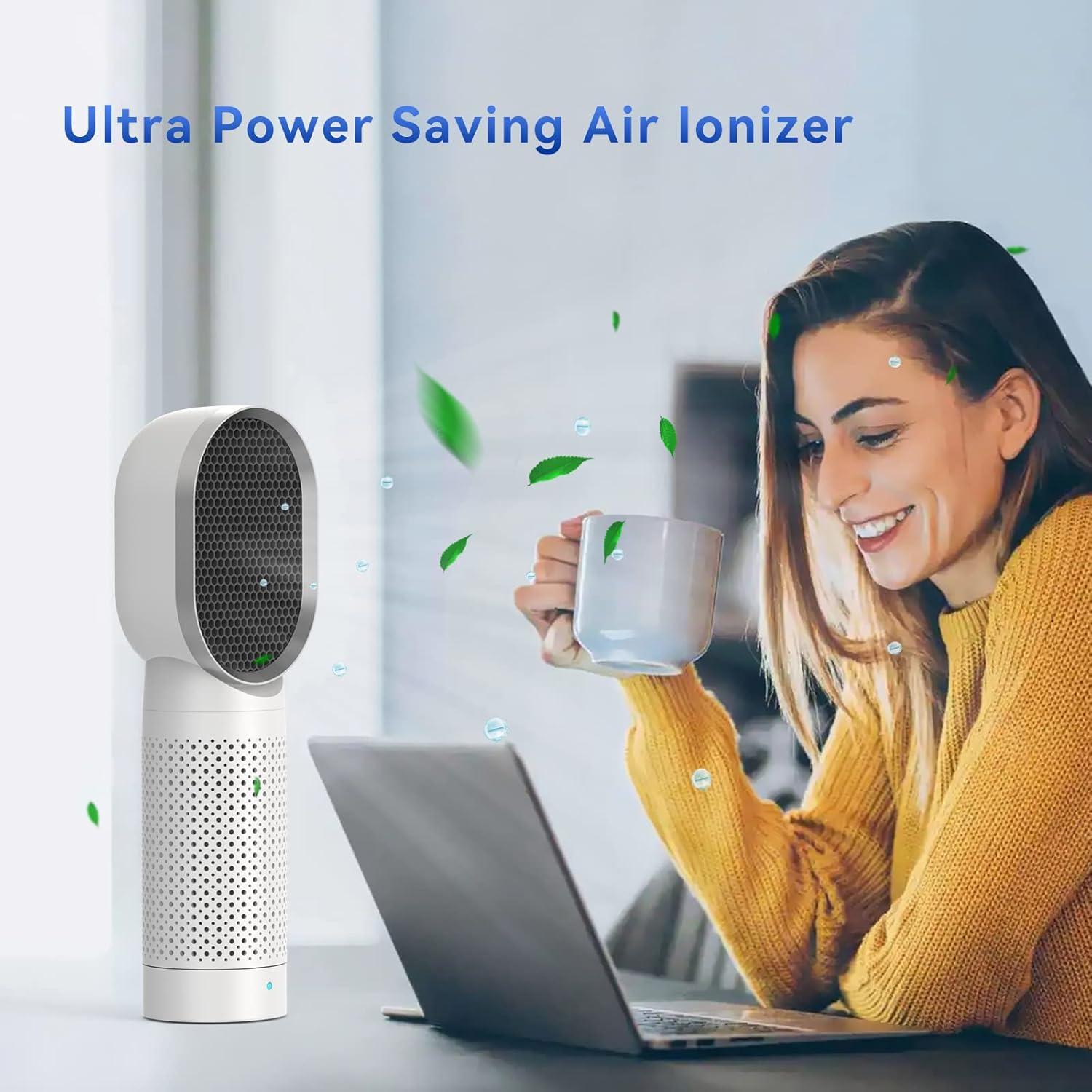 QUEENTY Small Air Purifier, Air Purifiers For Home With H13 HEPA Filter,Ionizer,Face to Face Outlet and Oscillating Air Blowing to Help You Breathing Fresh Air and Negative Ion in Office, For Bedroom