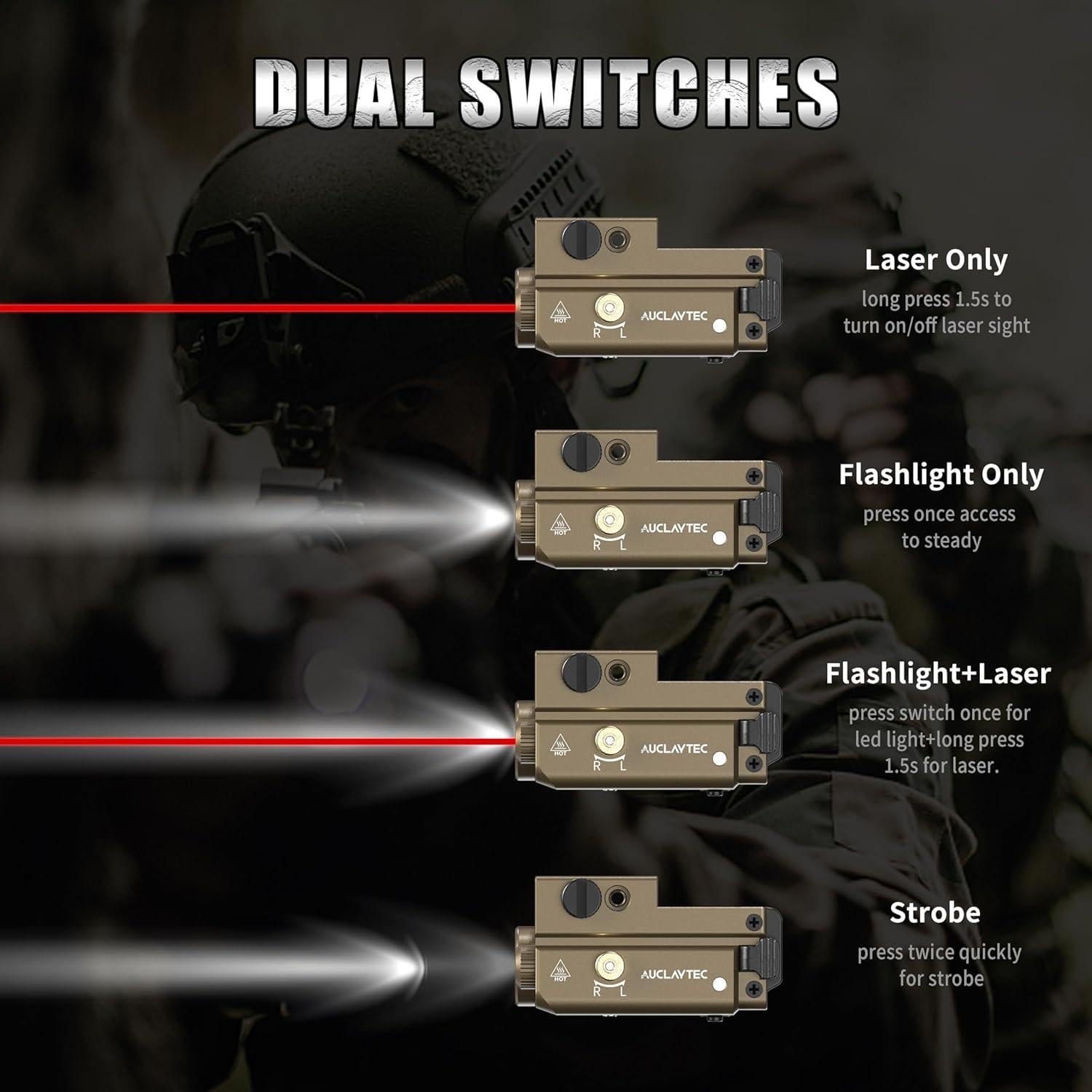 Linterna Táctica AUCLAYTEC con Láser Rojo 420 Lúmenes
