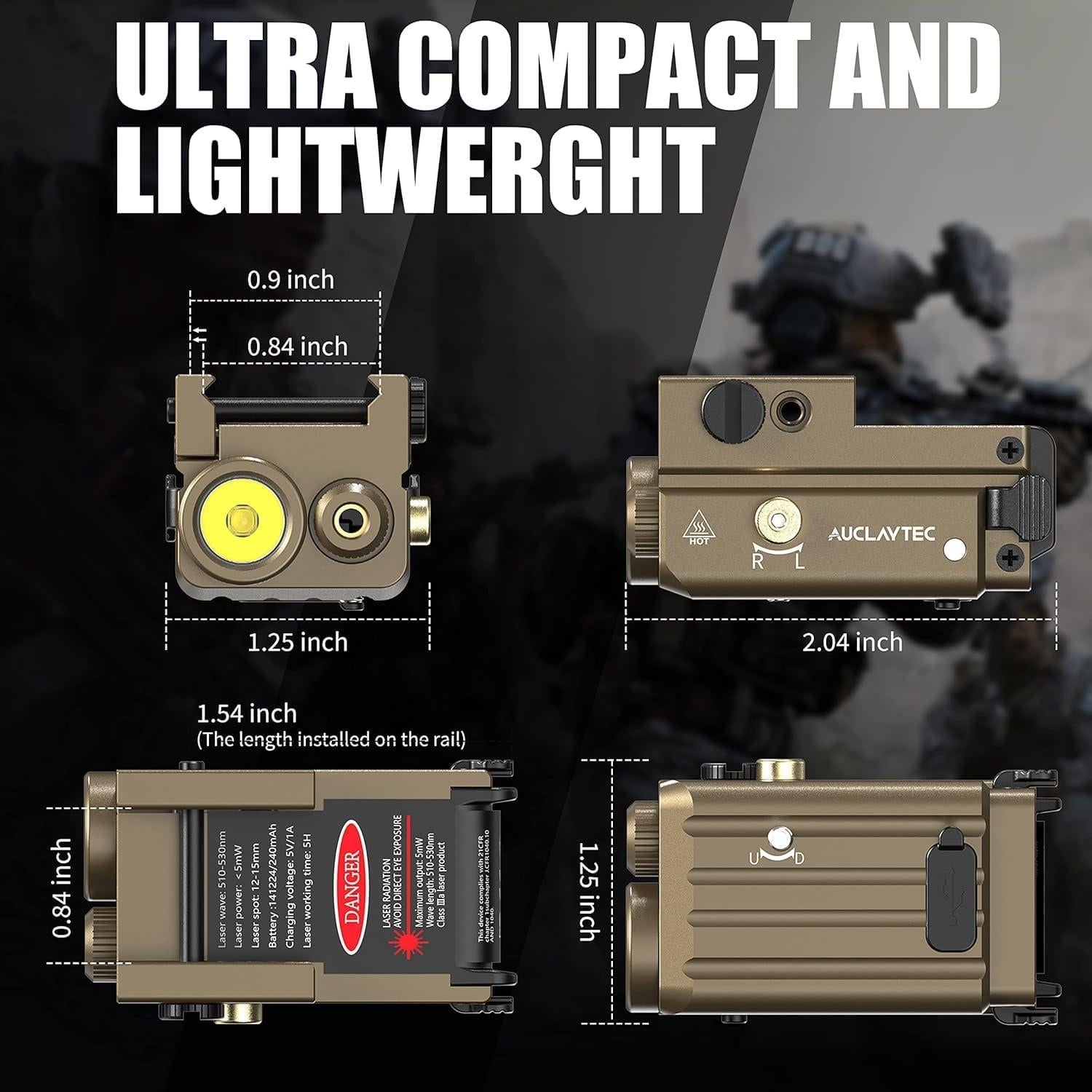 Linterna Táctica AUCLAYTEC con Láser Rojo 420 Lúmenes