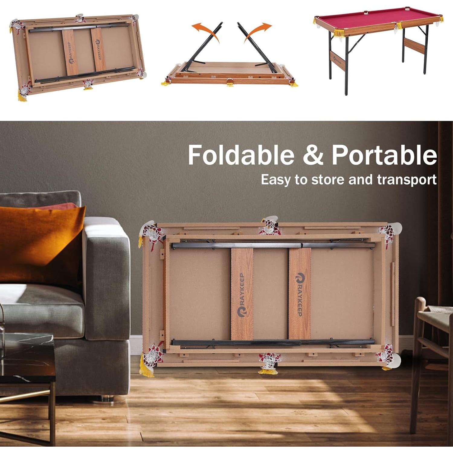 Mesa de Billar Portátil RAYKEEP 54" (137 cm) Plegable con Accesorios
