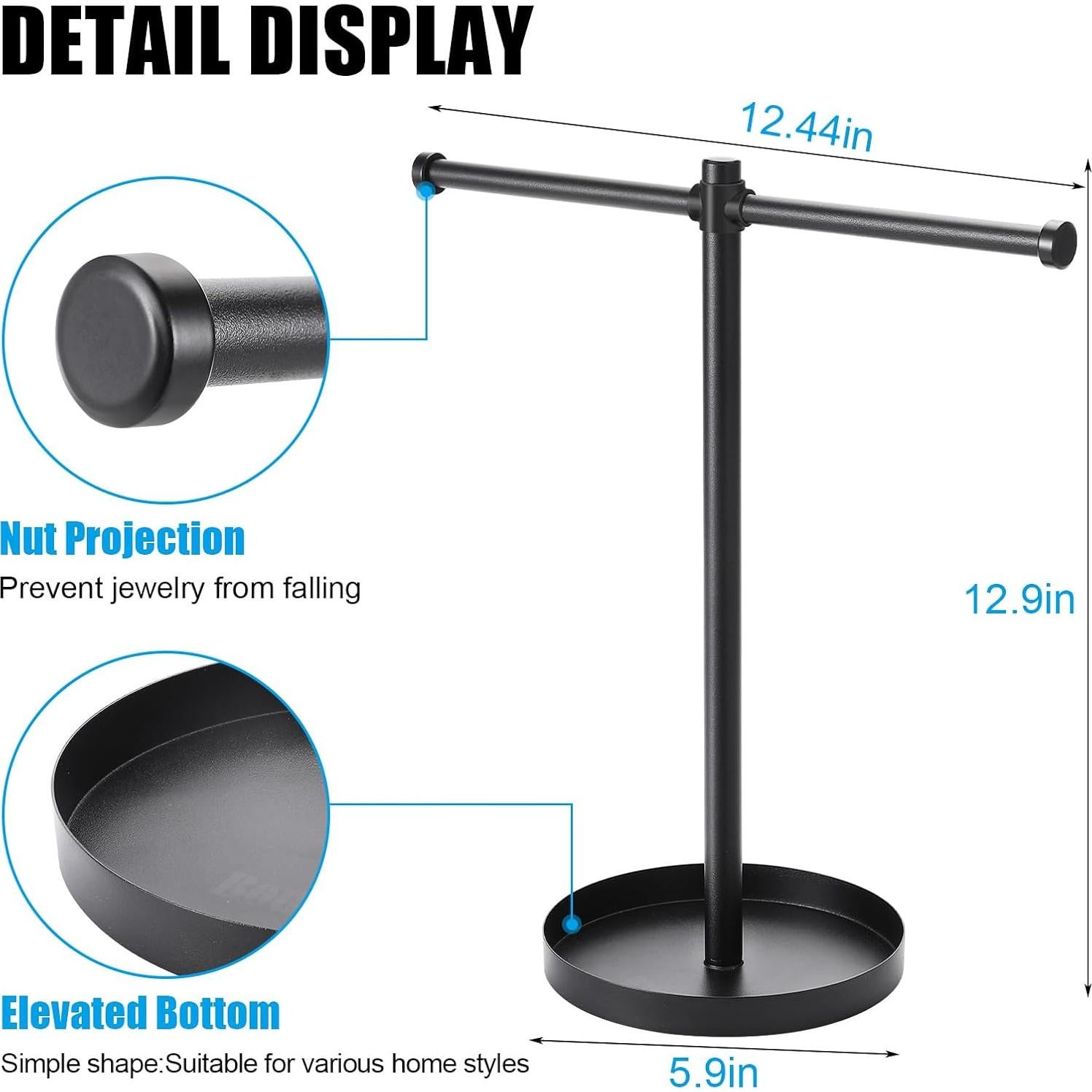 Organizador de Joyería Bodkar Negro, Soporte de Metal 33 cm