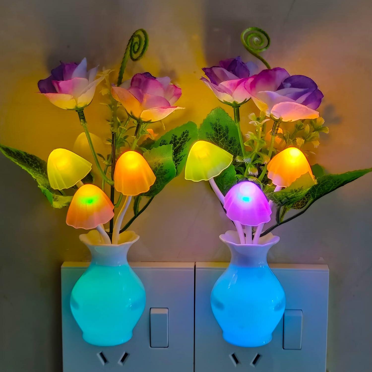 AUSAYE 2 Pack Luz Nocturna LED Sensor Rosa Hongo 0.5W