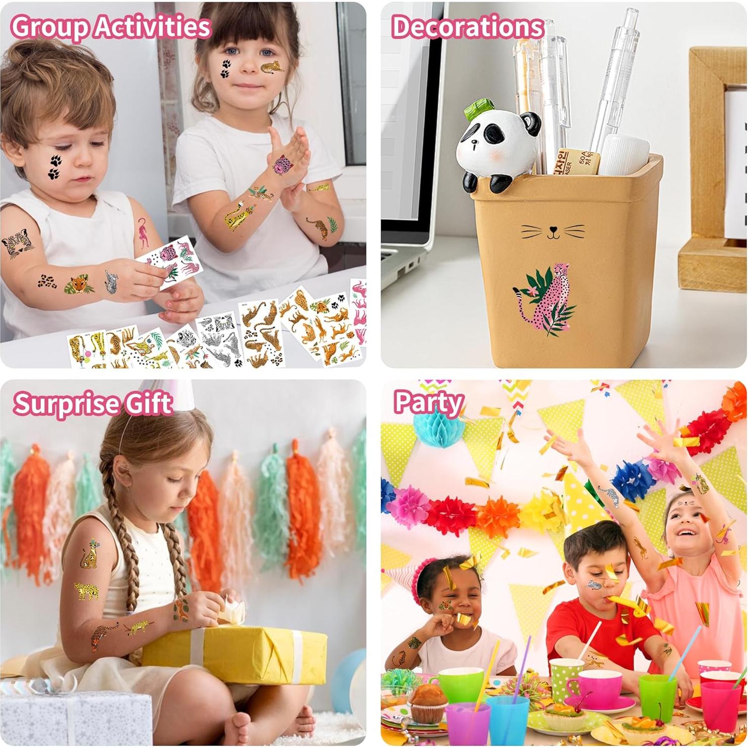 Decoraciones de Fiesta de Guepardo JoyfulGlam - 88 Tatuajes Temporales