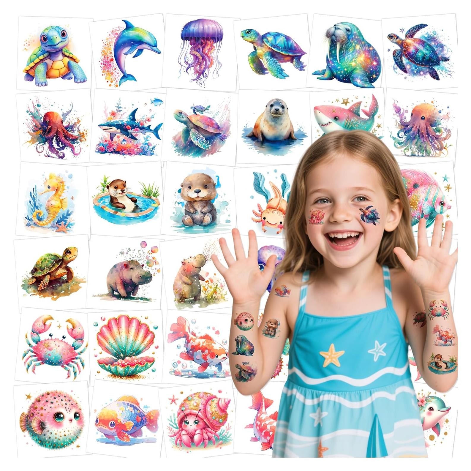 Tatuajes Temporales Acuarelados JoyfulGlam - Animales del Océano