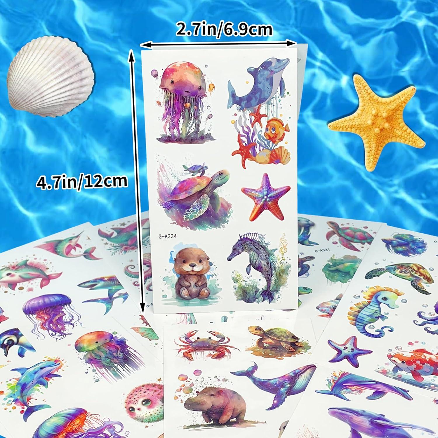 Tatuajes Temporales Acuarelados JoyfulGlam - Animales del Océano