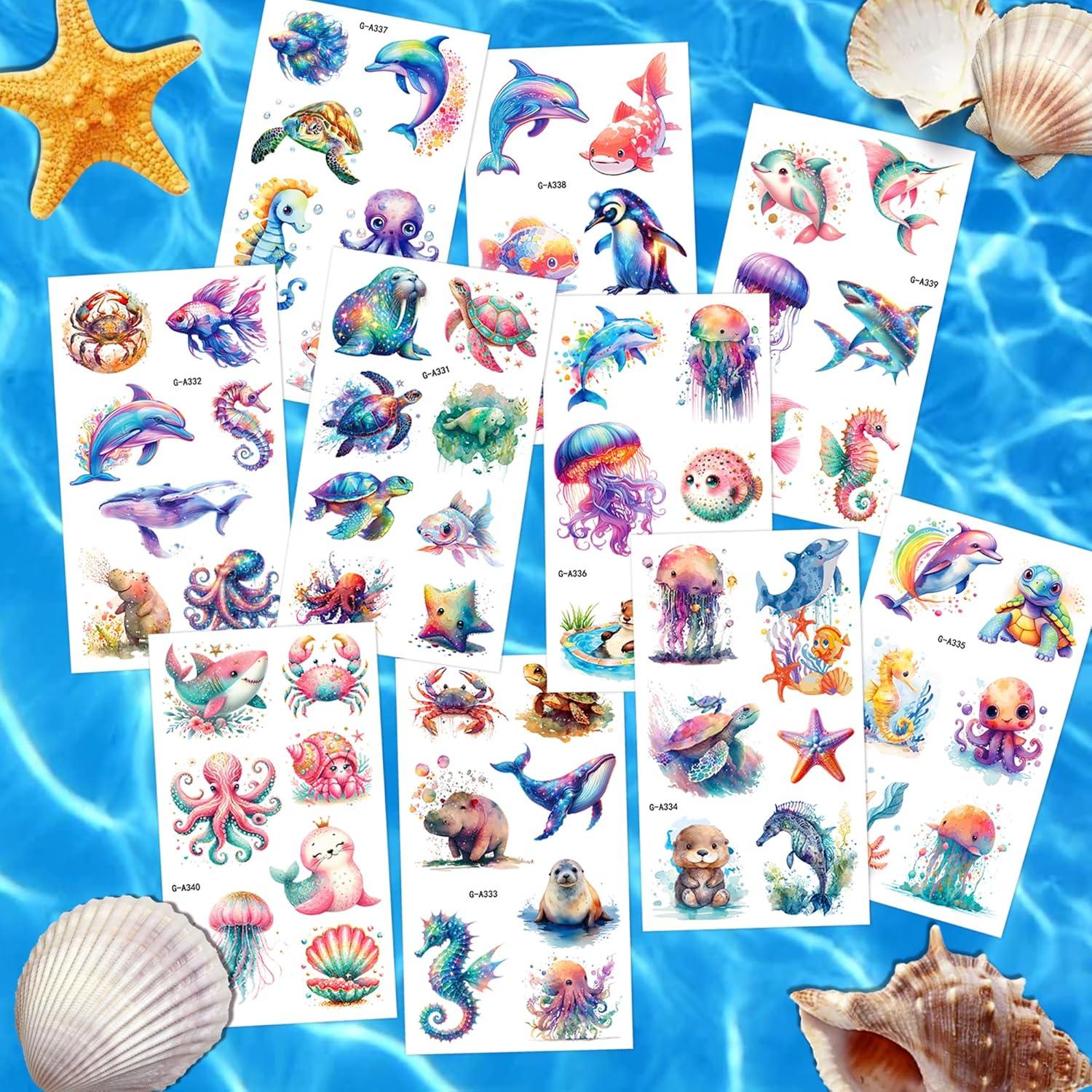 Tatuajes Temporales Acuarelados JoyfulGlam - Animales del Océano