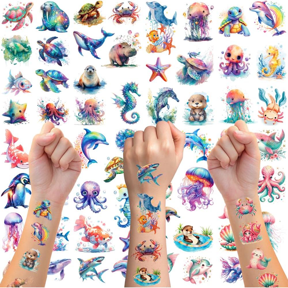 Tatuajes Temporales Acuarelados JoyfulGlam - Animales del Océano