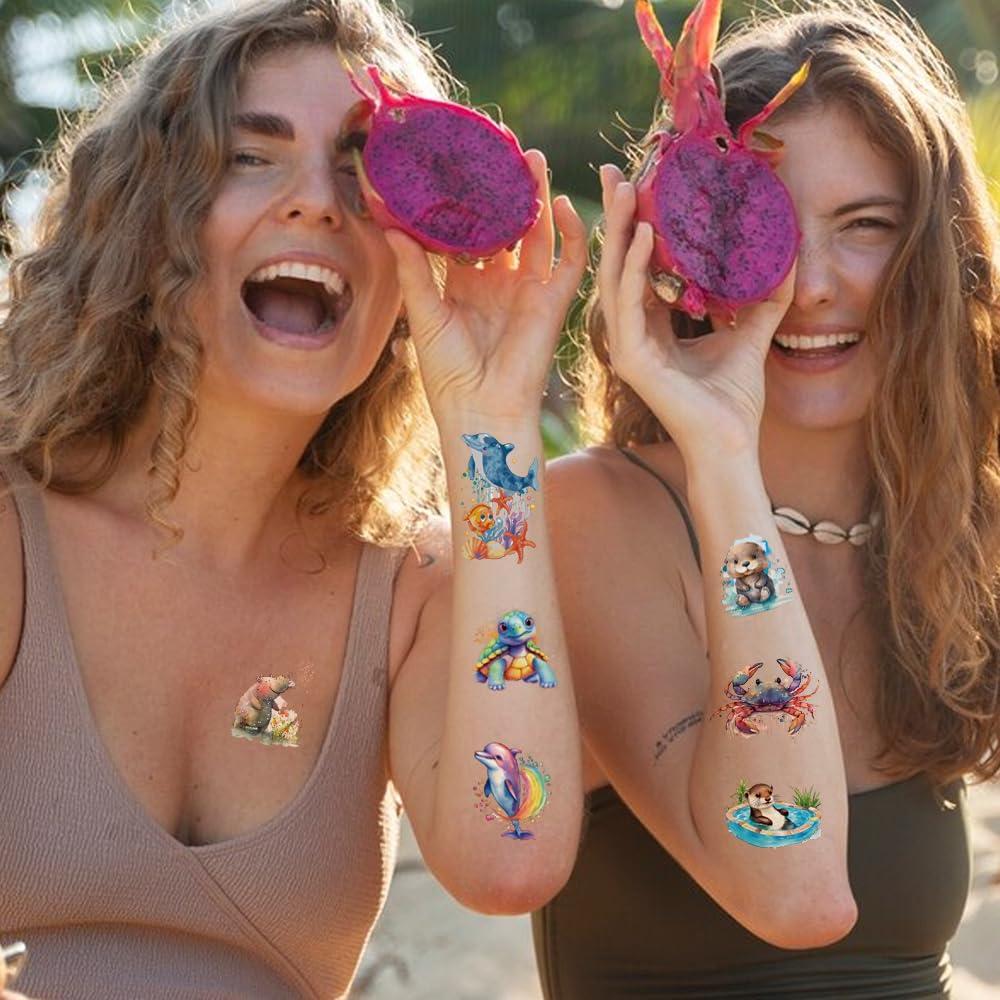 Tatuajes Temporales Acuarelados JoyfulGlam - Animales del Océano