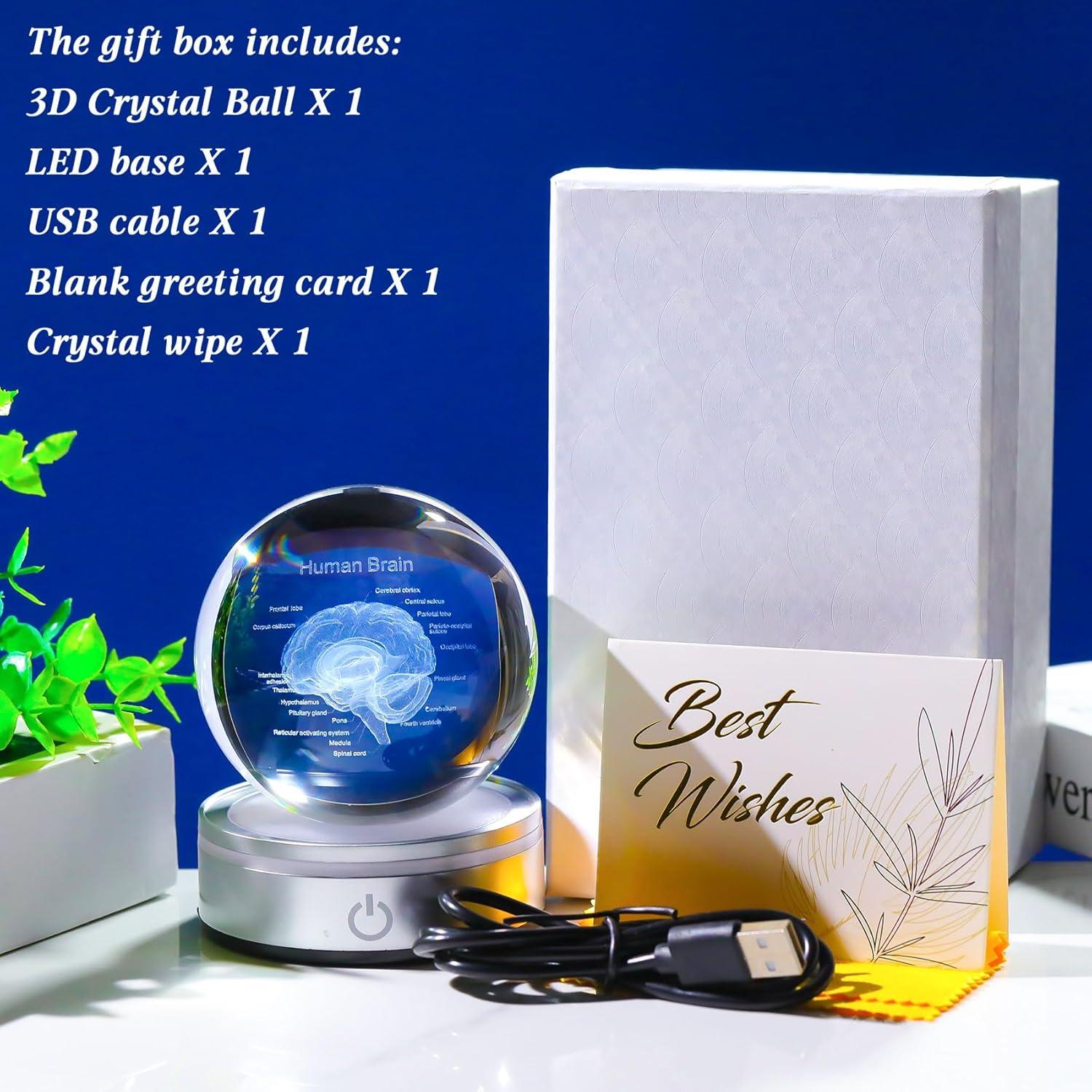 Enjinkail Brain Gifts for Neurologist, Laser Ethced Human Brain Anatomical Model 3D Crystal Ball, Brain Surgery Gifts for Doctors, Physiology Graduation Gifts for Medical Students for Christmas